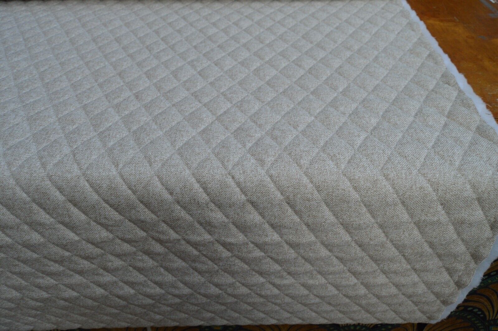 oatmeal weave wadded quilted diamond upholstery fabric robust - Image 4
