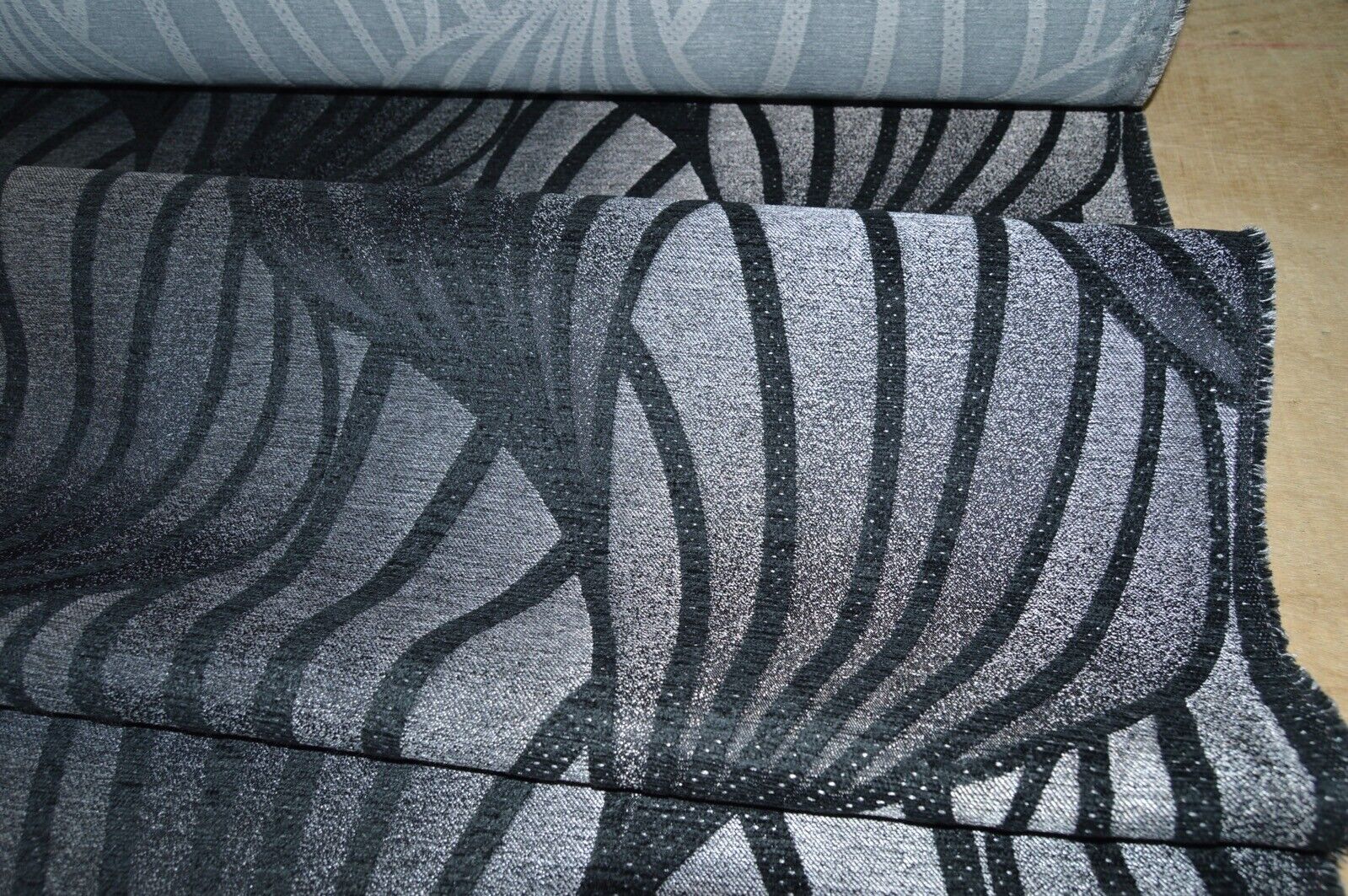 upholstery fabric black silver geometric design chenille robust durable - Image 13