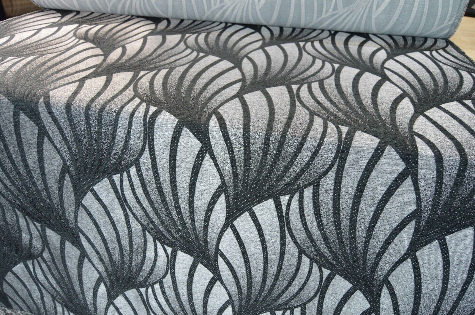 upholstery fabric black silver geometric design chenille robust durable - Image 3