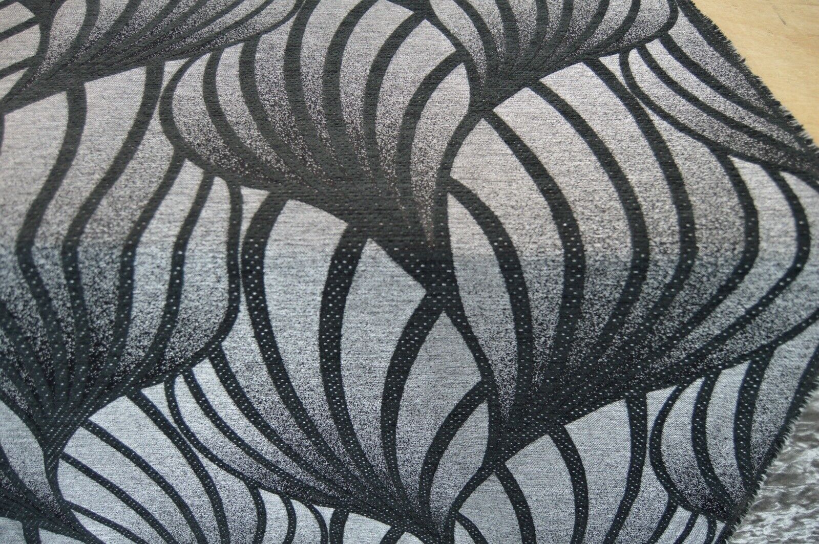 upholstery fabric black silver geometric design chenille robust durable - Image 4
