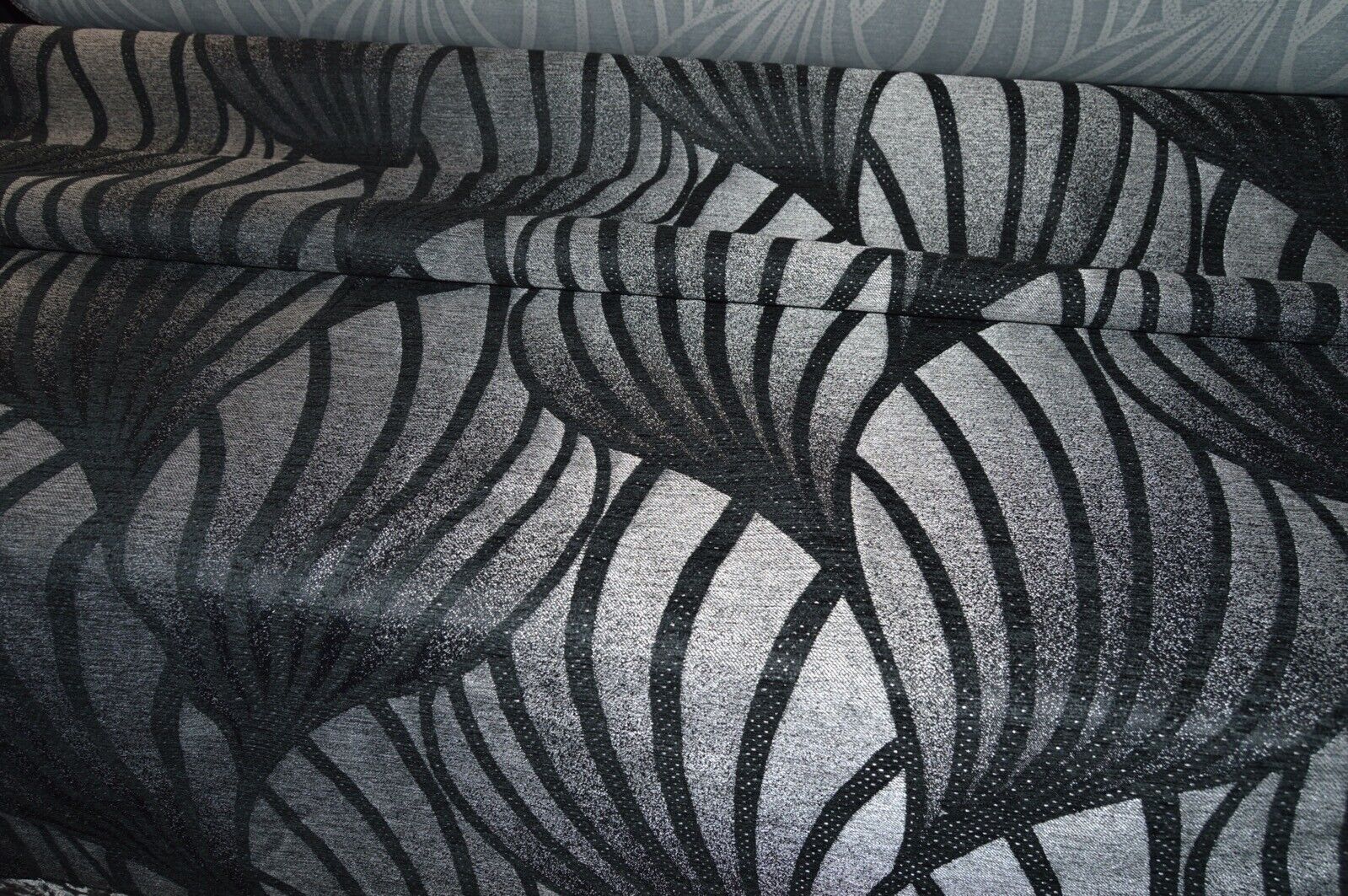 upholstery fabric black silver geometric design chenille robust durable - Image 7