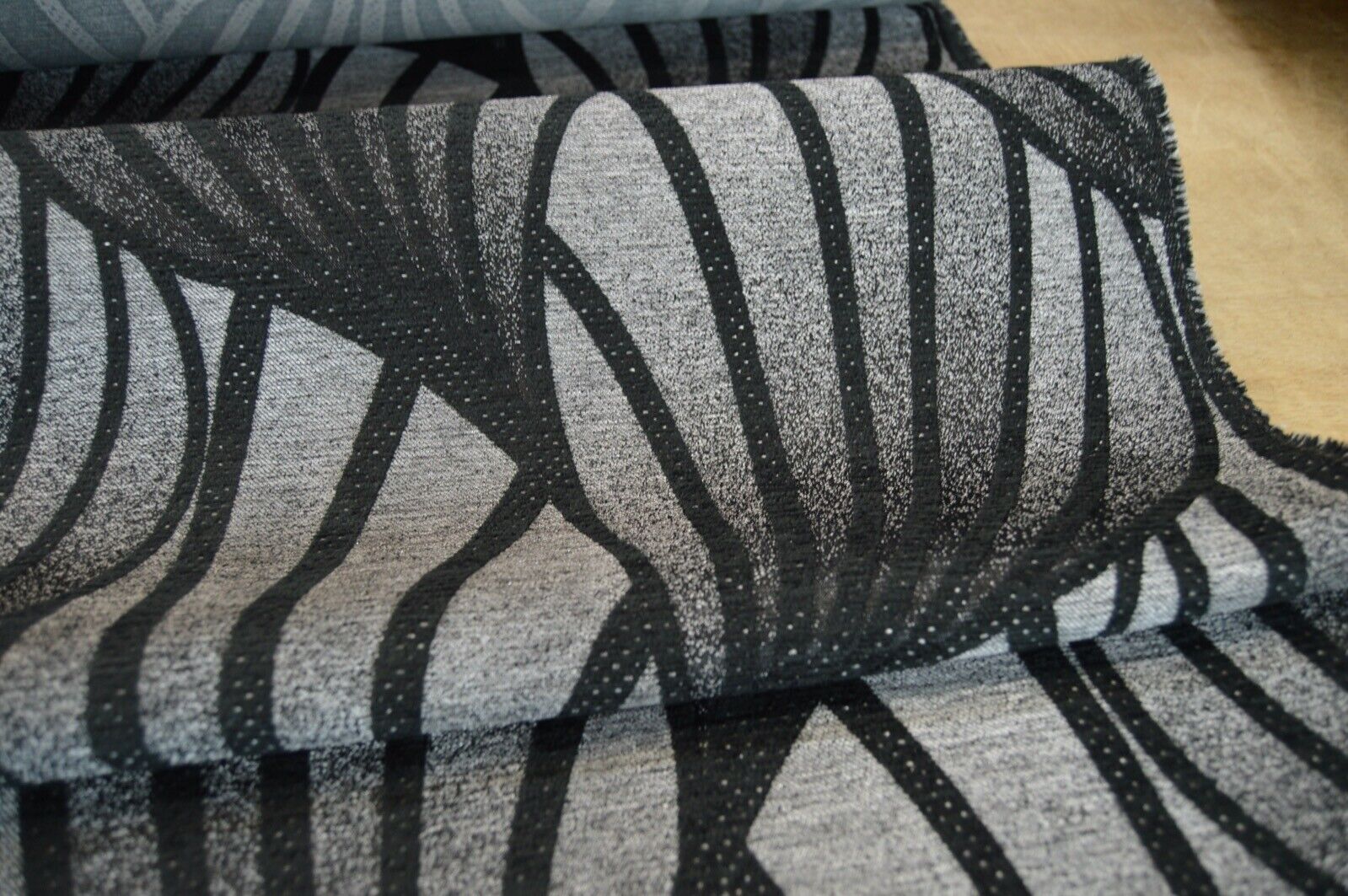 upholstery fabric black silver geometric design chenille robust durable - Image 9