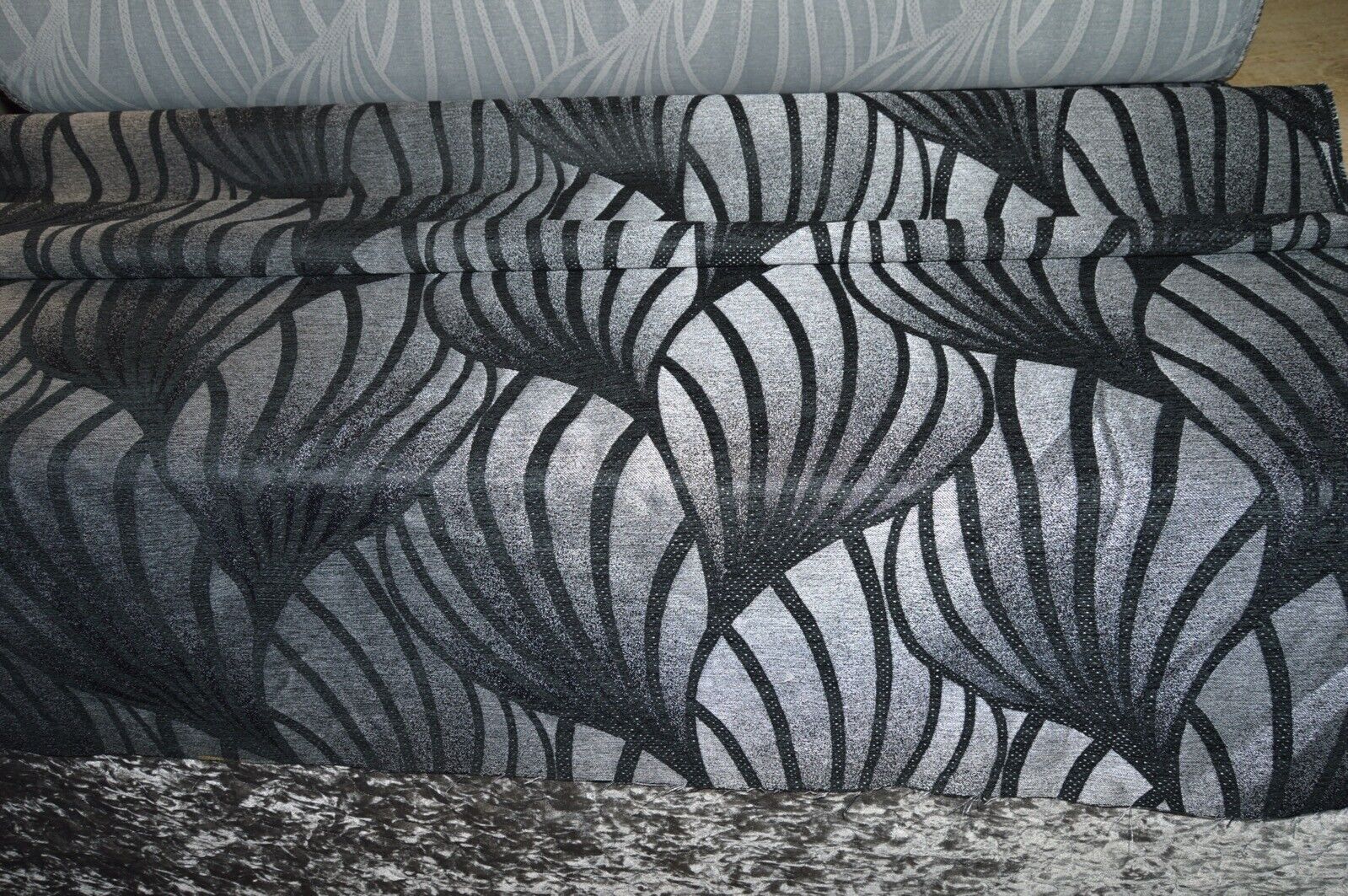 upholstery fabric black silver geometric design chenille robust durable - Image 10