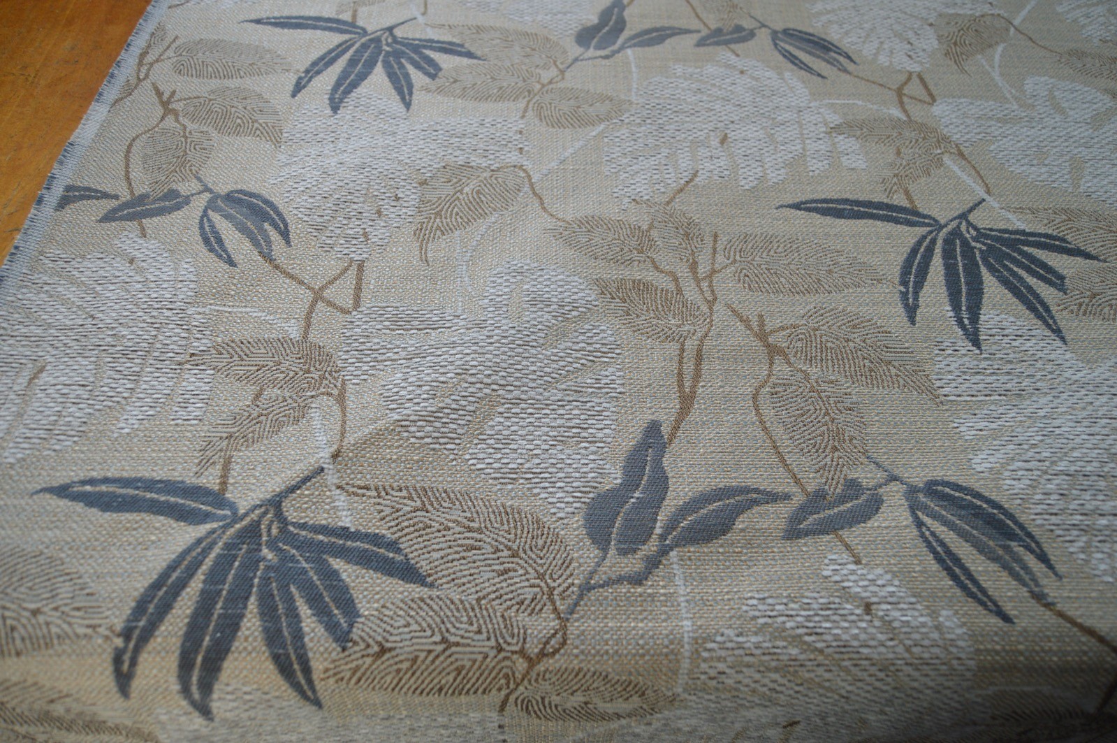 upholstery fabric grey blue beige mocha leaf foliage flat weave thick & robust - Image 3