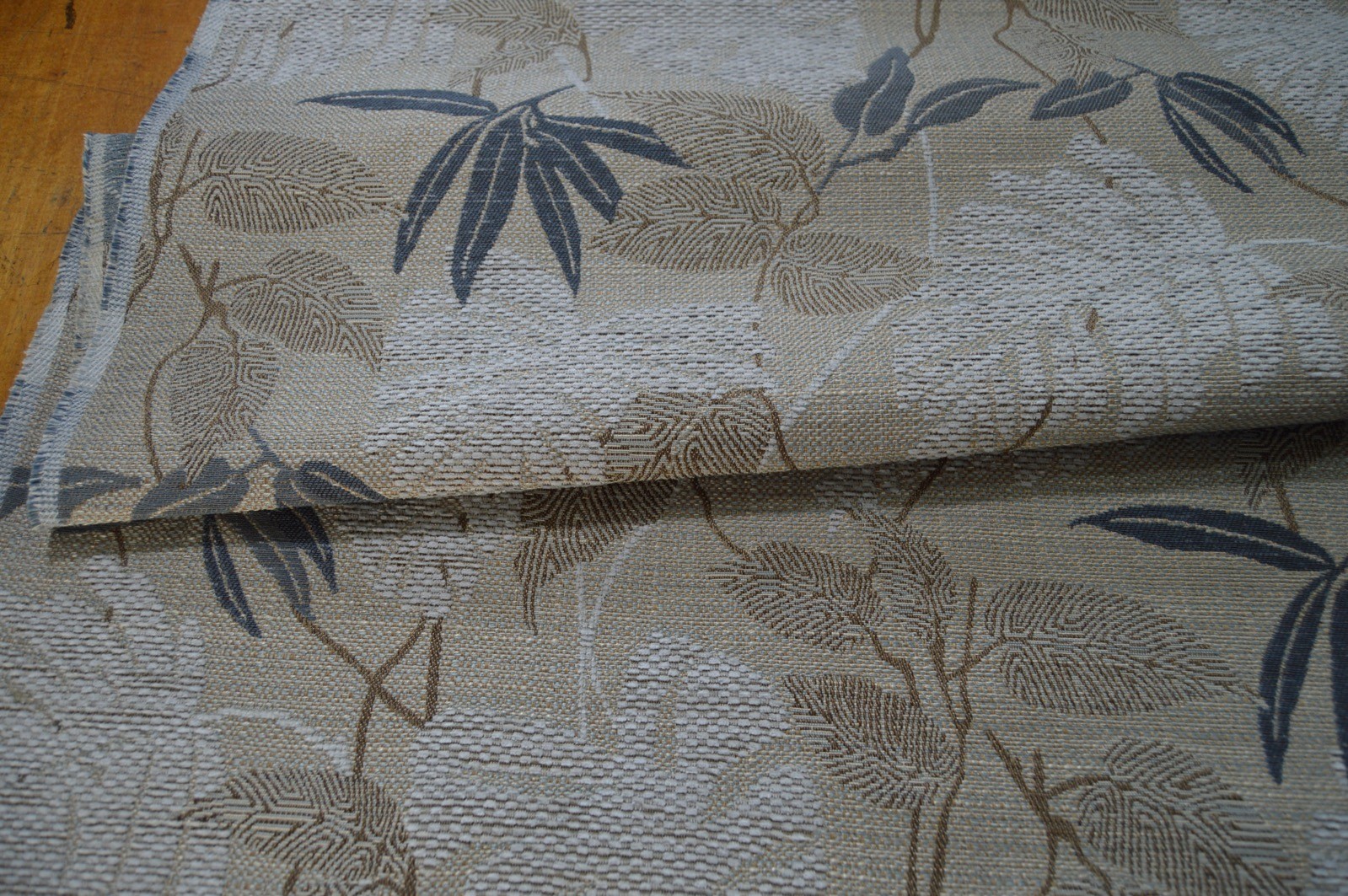 upholstery fabric grey blue beige mocha leaf foliage flat weave thick & robust - Image 5