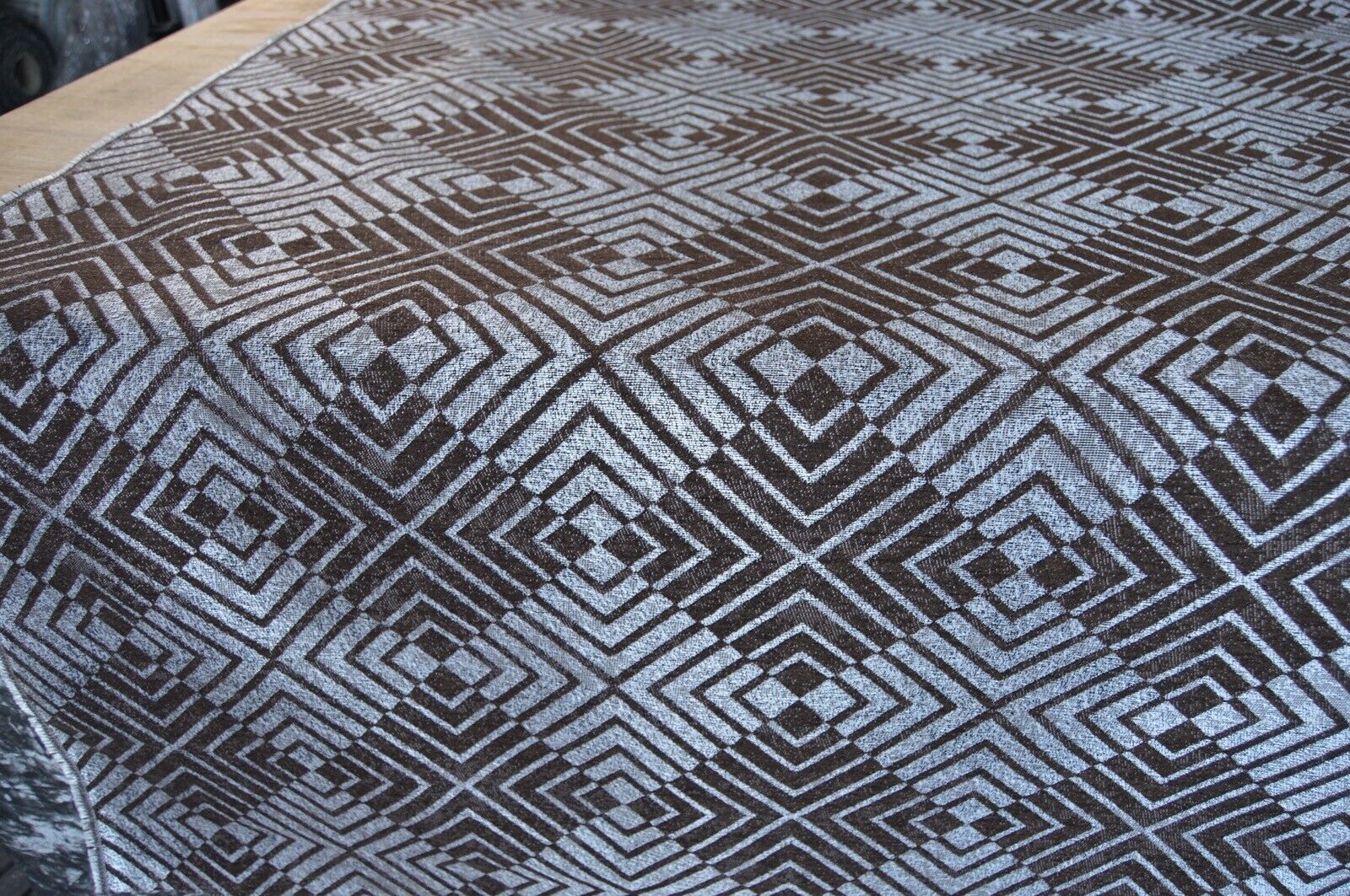 fabric upholstery material chenille geometric brown chocolate cream robust - Image 4