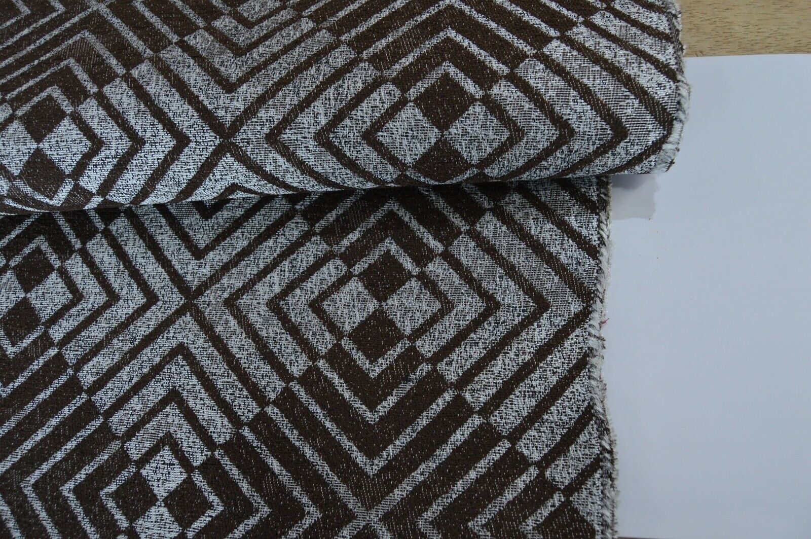 fabric upholstery material chenille geometric brown chocolate cream robust - Image 9