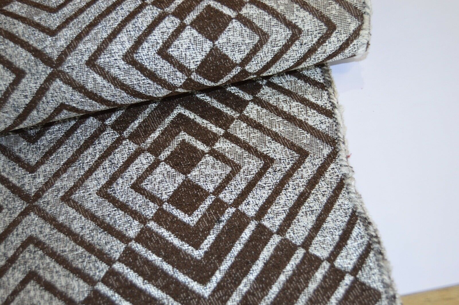fabric upholstery material chenille geometric brown chocolate cream robust - Image 10