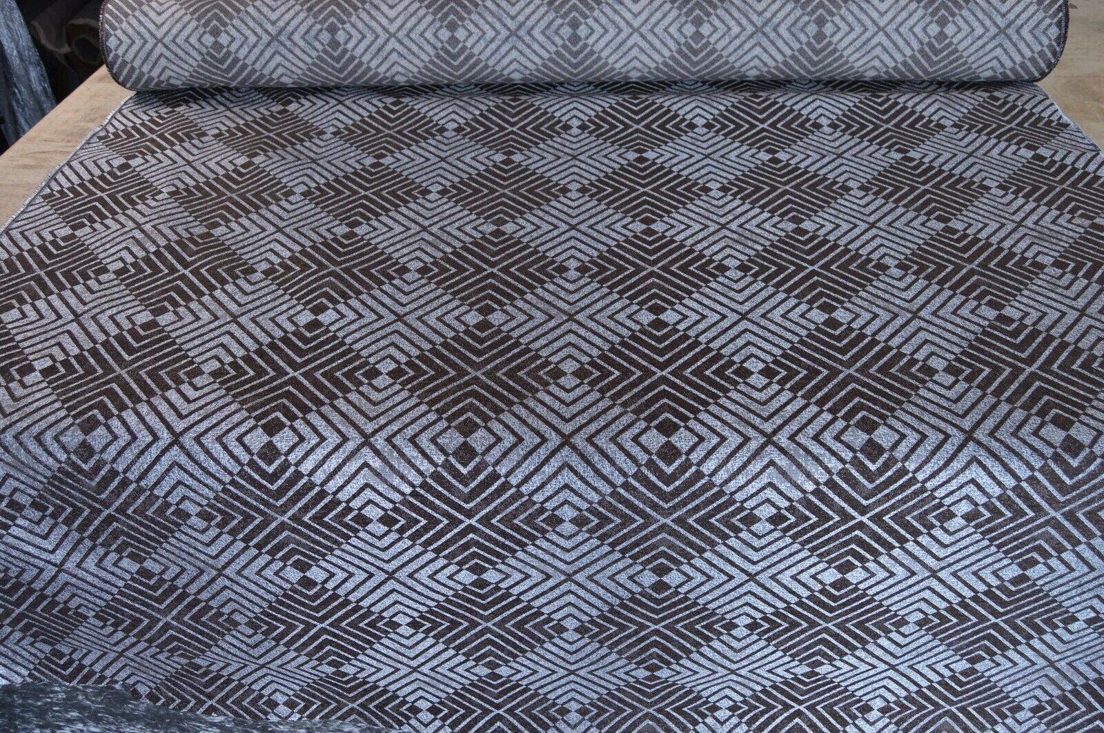 fabric upholstery material chenille geometric brown chocolate cream robust