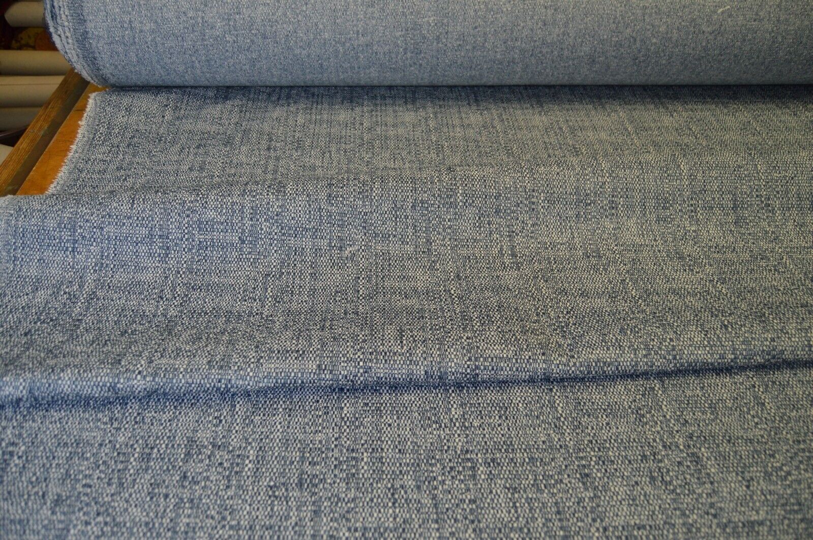 upholstery fabric blue cream chenille weave robust - Image 3
