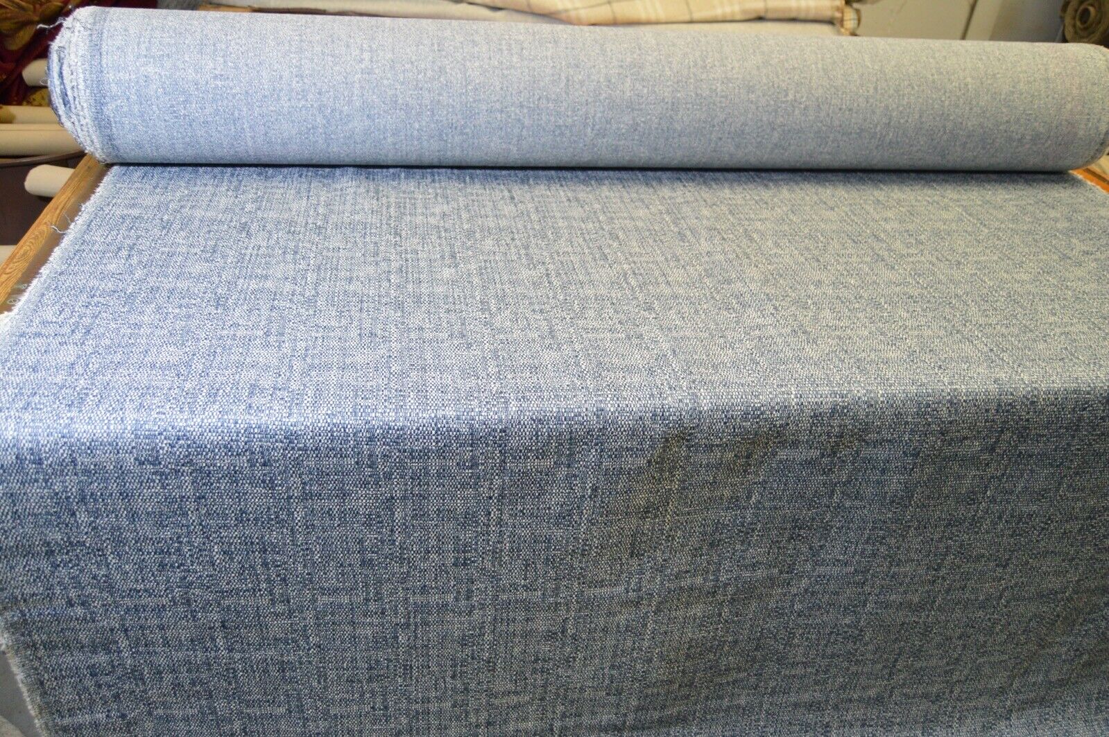 upholstery fabric blue cream chenille weave robust - Image 6