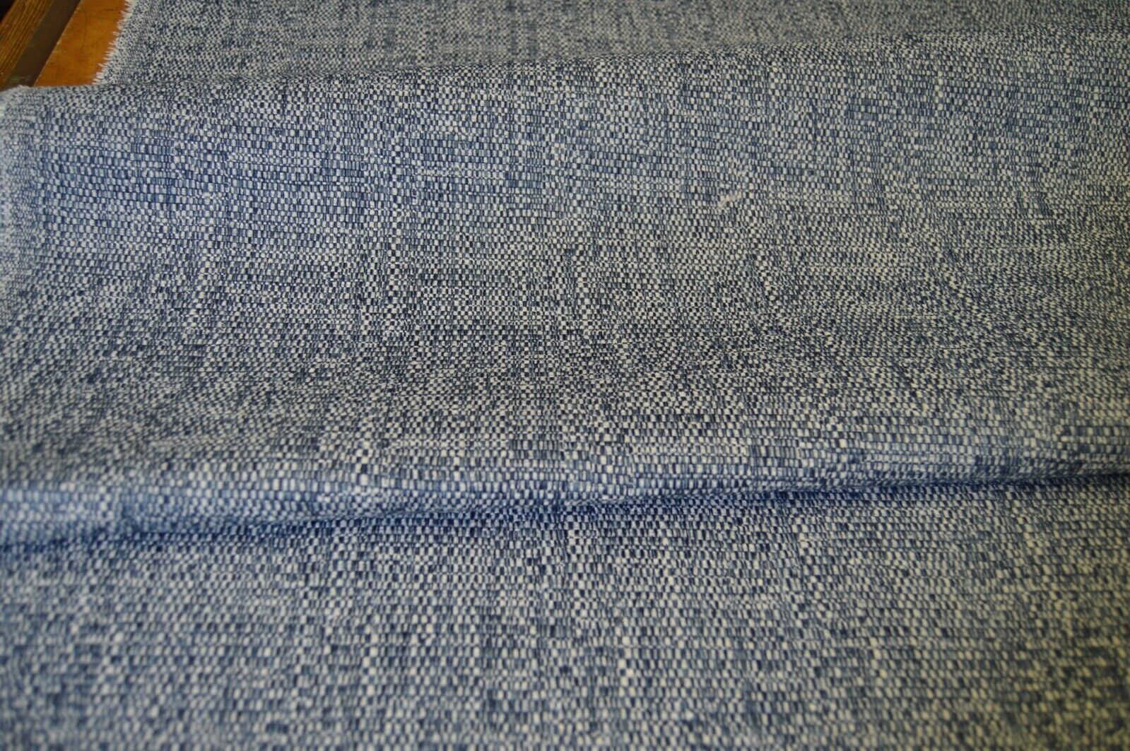 upholstery fabric blue cream chenille weave robust