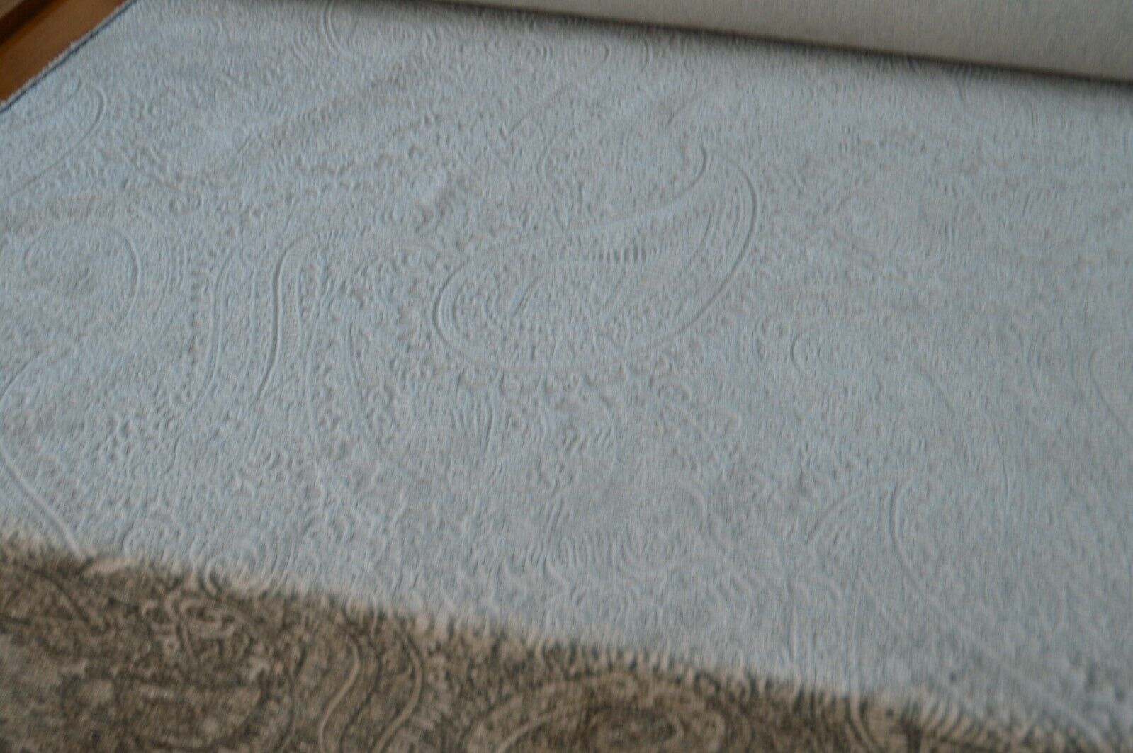 upholstery fabric embossed paisley deisgn duck egg /silver robust ideal for sofa - Image 3