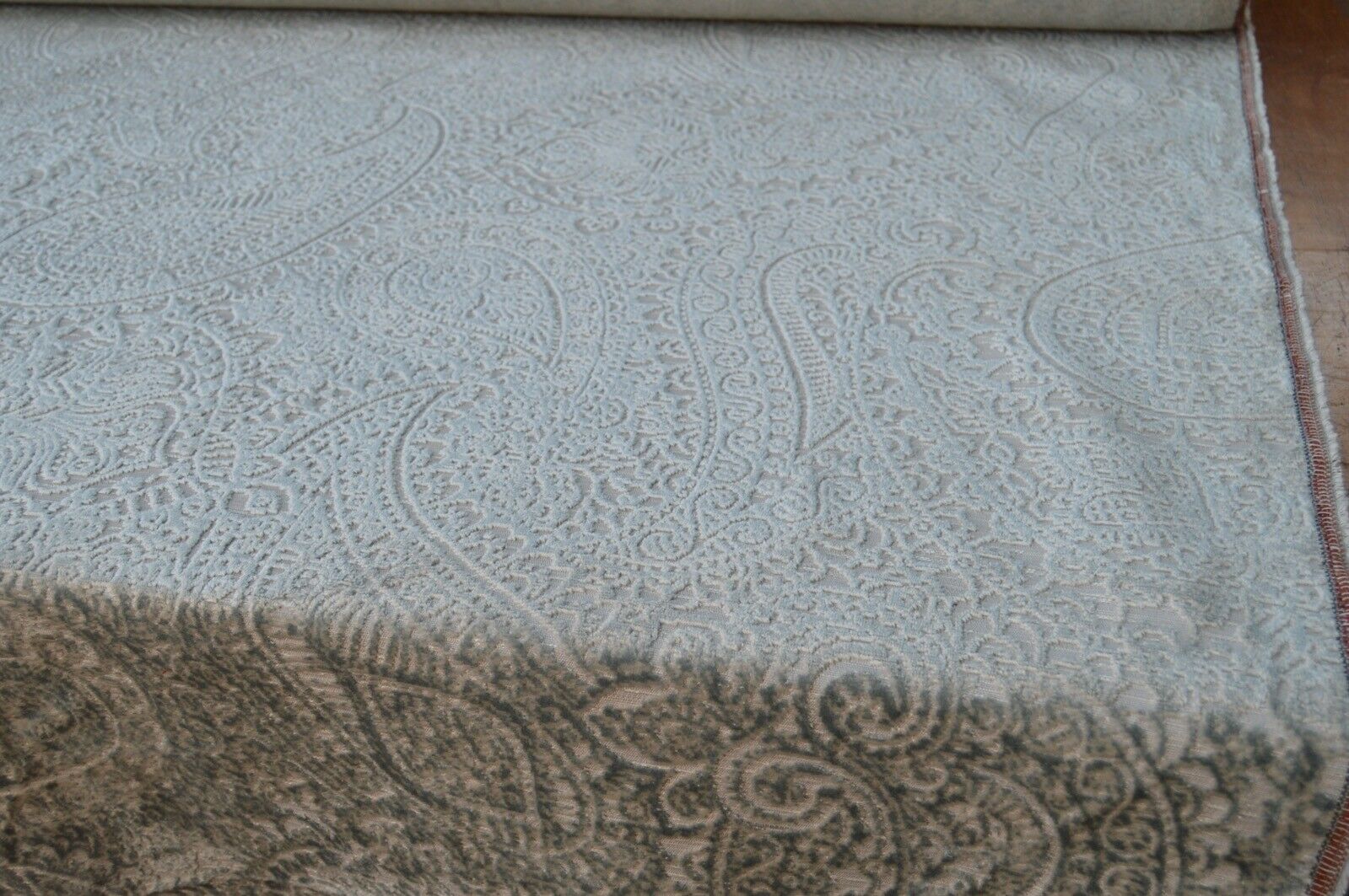 upholstery fabric embossed paisley deisgn duck egg /silver robust ideal for sofa - Image 9
