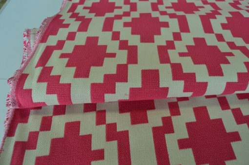 pink grey flat weave upholstery fabric geometric robust durable ideal sofa - Image 6