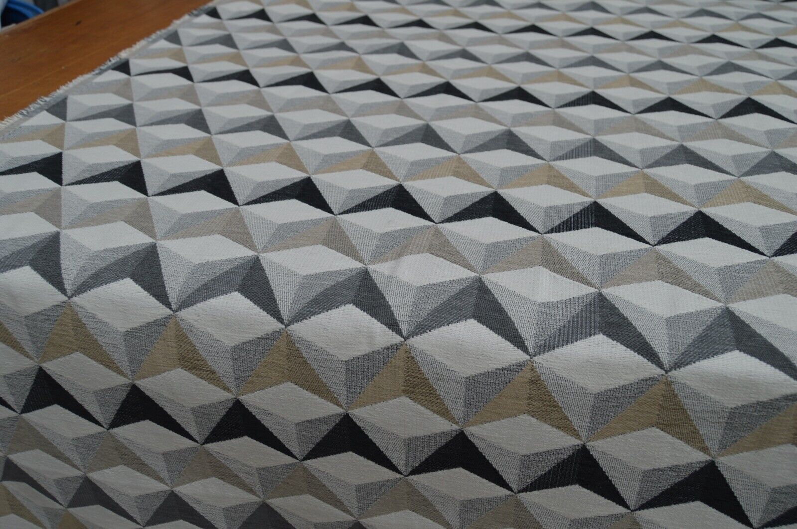 upholstery fabric charcoal grey natural shades geometric chenille robust durable - Image 3