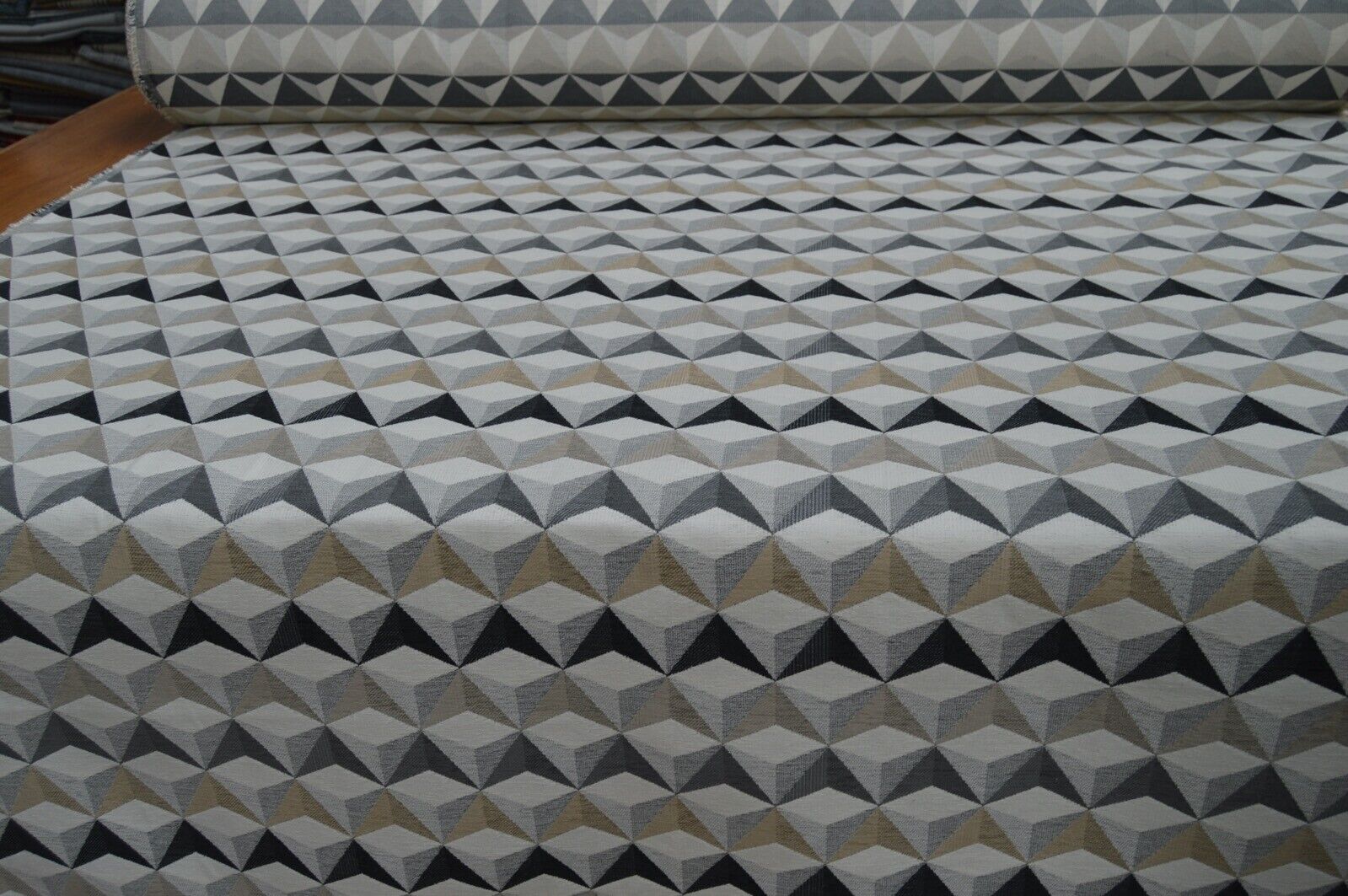 upholstery fabric charcoal grey natural shades geometric chenille robust durable - Image 7