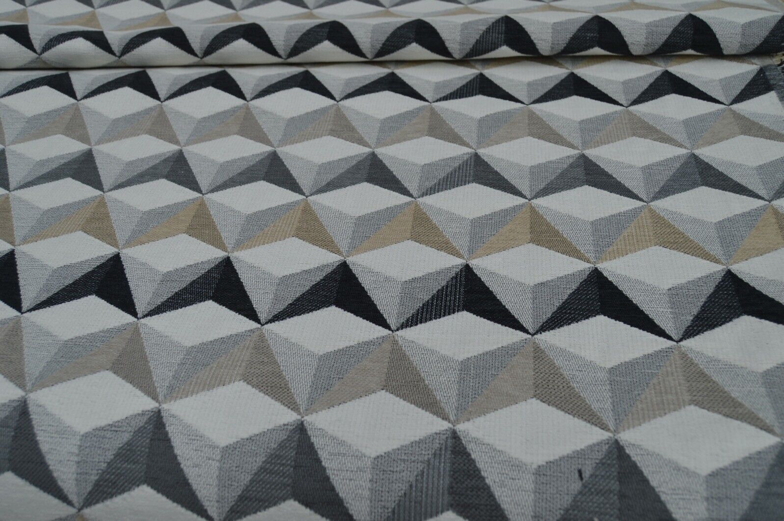 upholstery fabric charcoal grey natural shades geometric chenille robust durable