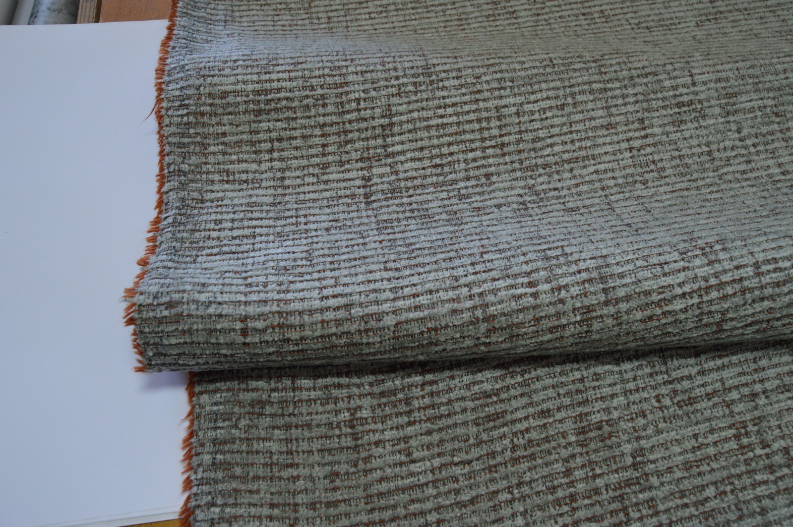 upholstery fabric grey with orange fleck chenille robust durable material - Image 4