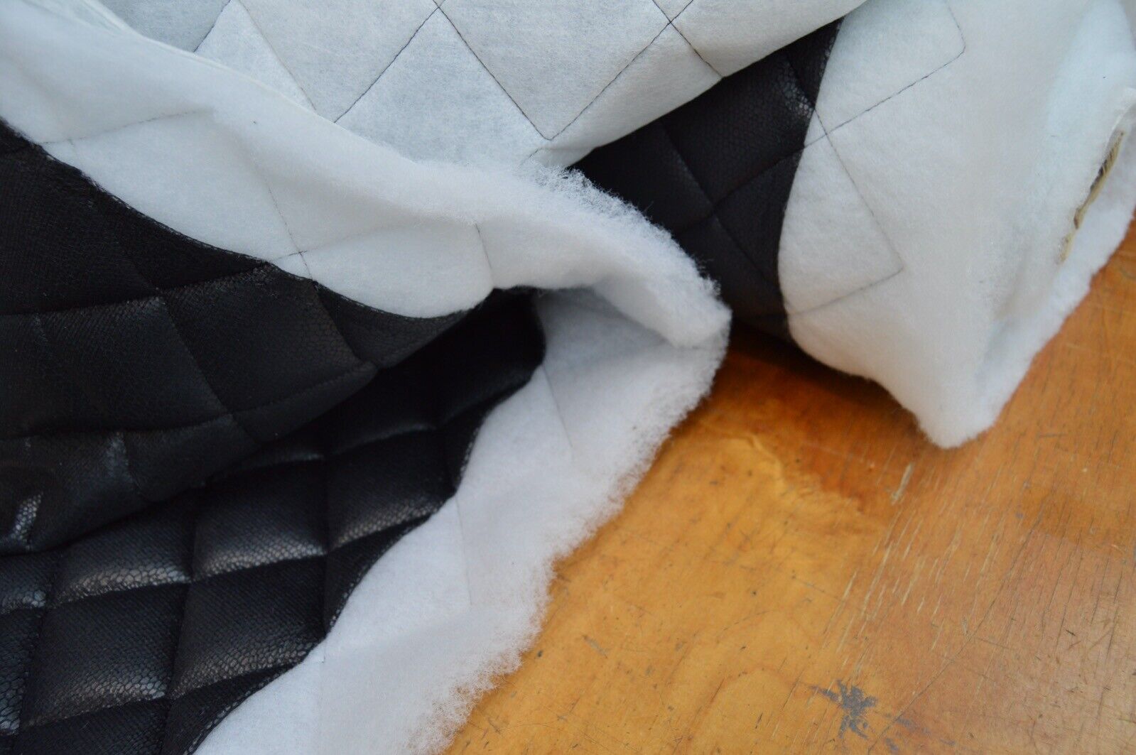 black wadded quilted diamond SNAKE faux leather upholstery fabric 4 METRE PIECE - Image 4