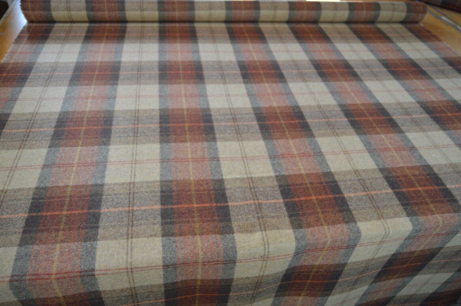 fabric wool upholstery Art of the loom Rosehip wine wool check 3 metre length - Image 3