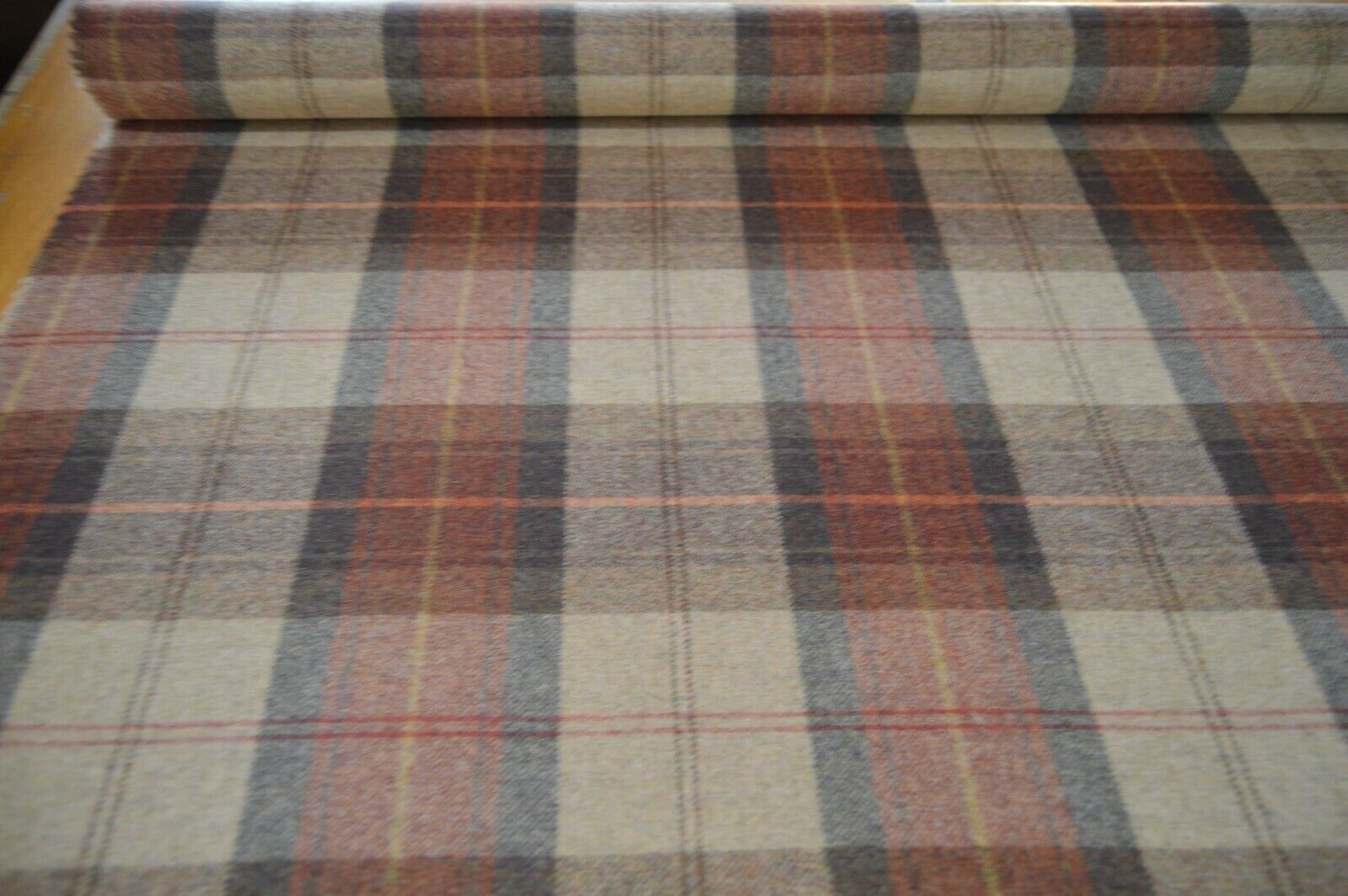 fabric wool upholstery Art of the loom Rosehip wine wool check 3 metre length - Image 4
