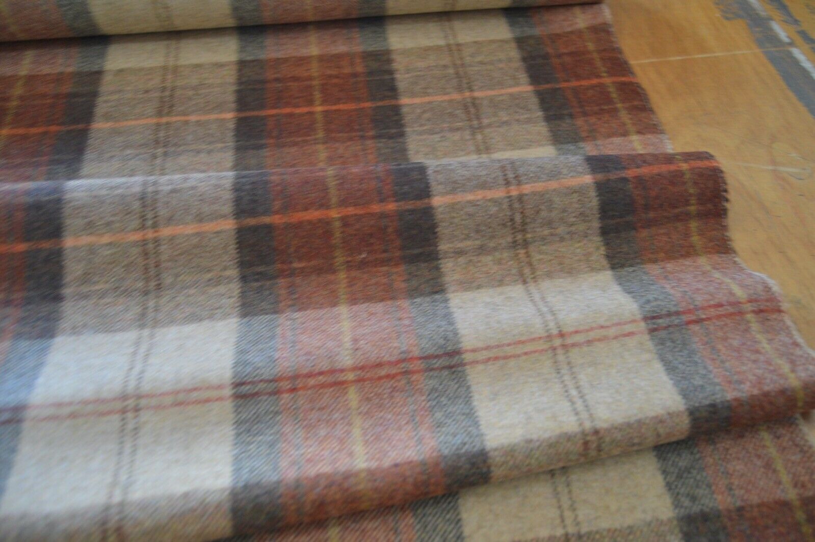 fabric wool upholstery Art of the loom Rosehip wine wool check 3 metre length - Image 7