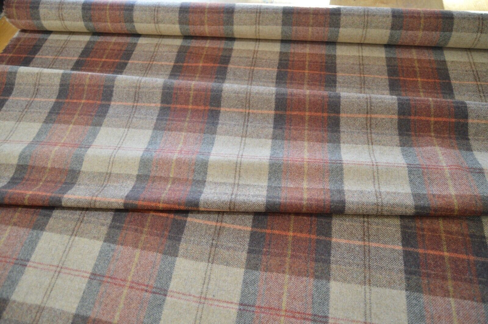 fabric wool upholstery Art of the loom Rosehip wine wool check 3 metre length - Image 8