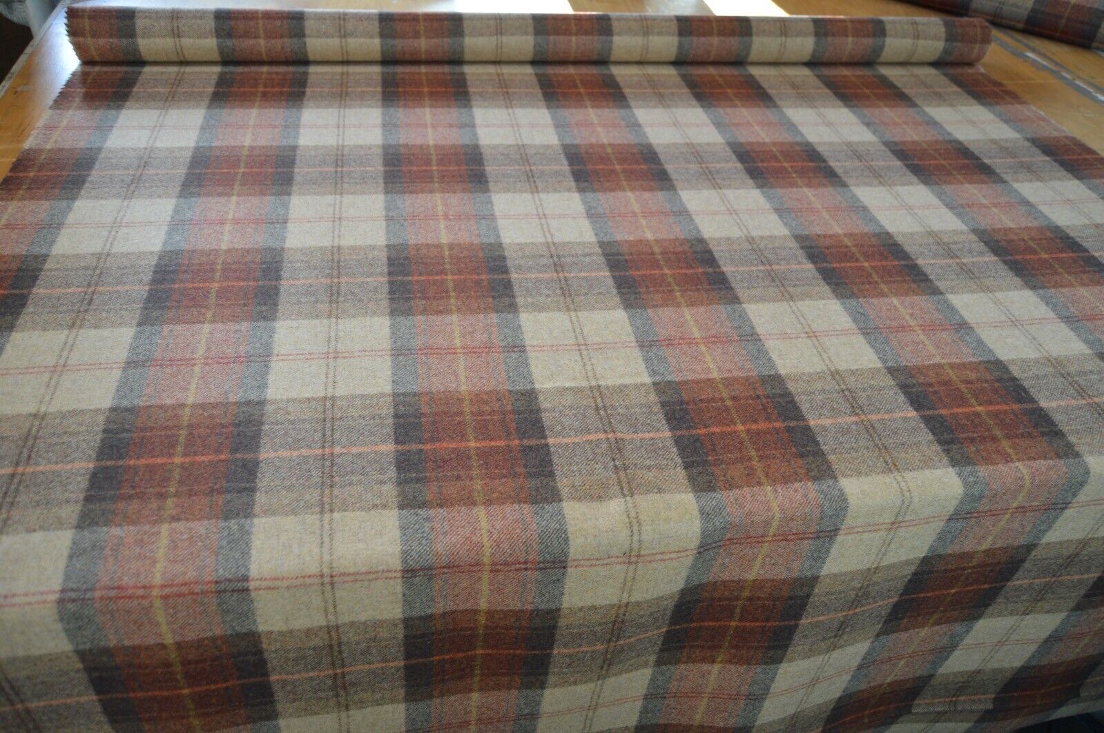 fabric wool upholstery Art of the loom Rosehip wine wool check 3 metre length