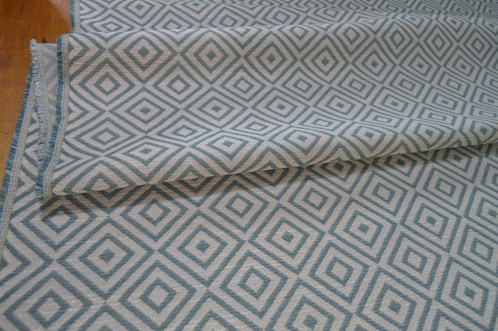 upholstery fabric duck egg cream geometric flat weave thick & robust - Image 5