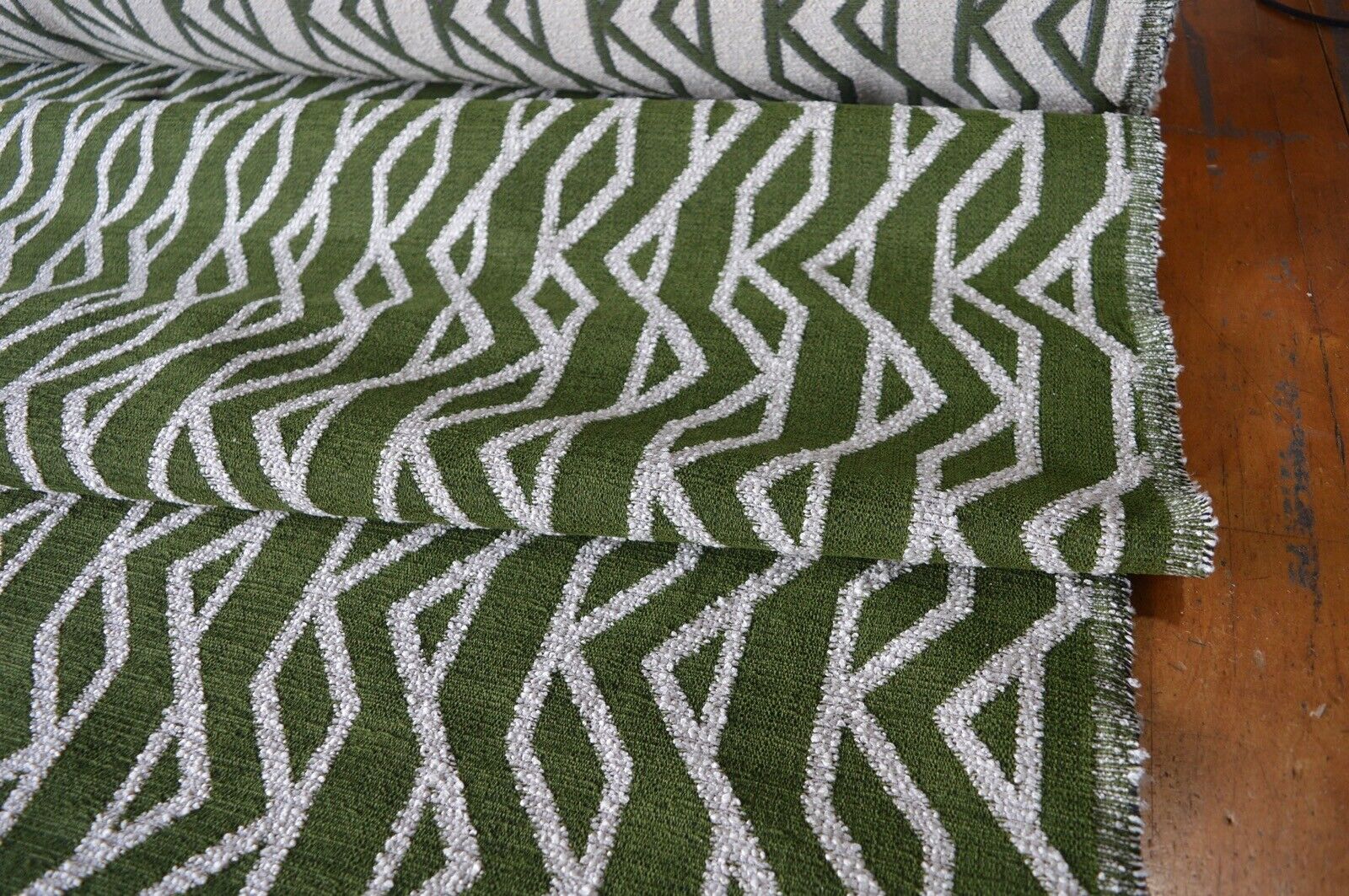 upholstery fabric green cream geometric soft feel chenille weave robust durable - Image 5