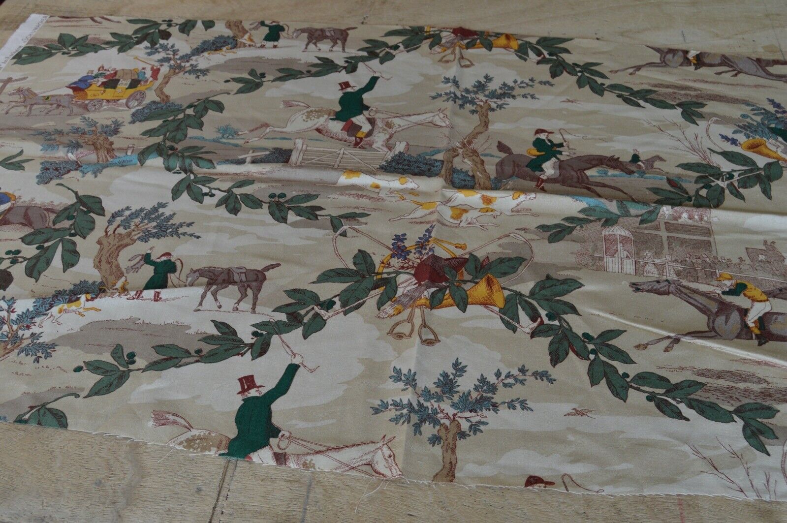 Designer fabric fents Schumacher Aston Manor country hunting scene 136cm x 76cm