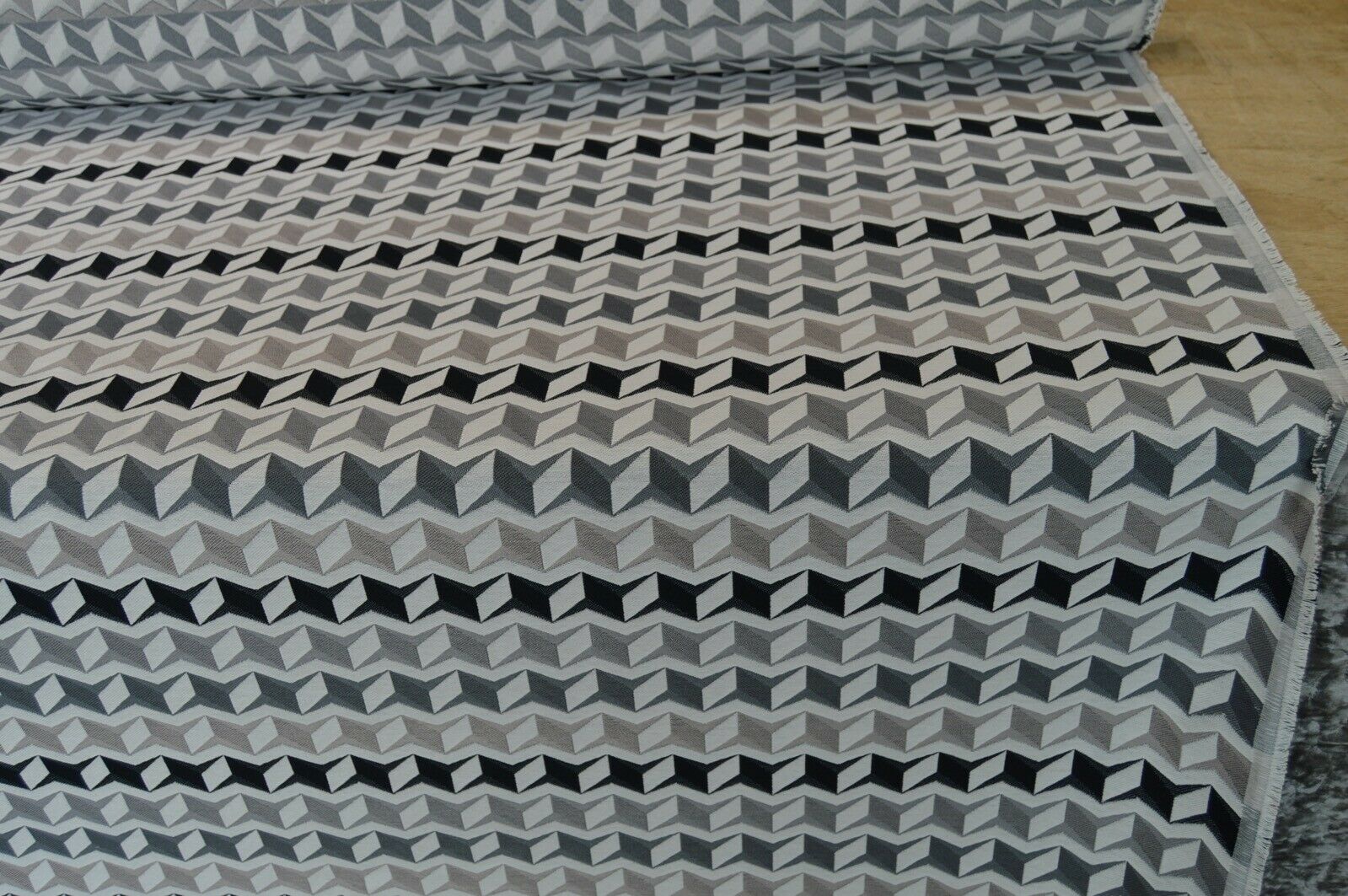 fabric upholstery black grey silver geometric flat weave robust durable thick - Image 3