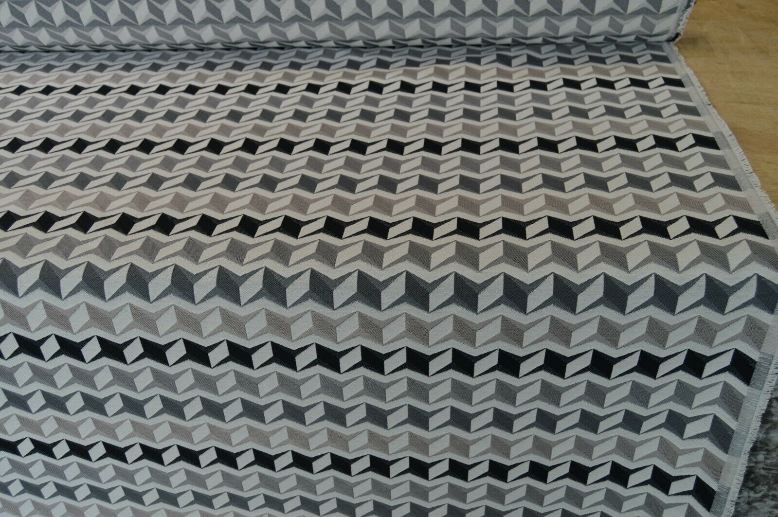 fabric upholstery black grey silver geometric flat weave robust durable thick - Image 4