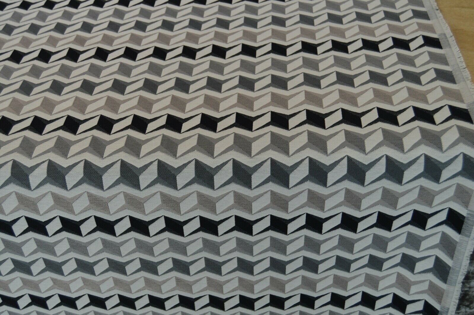 fabric upholstery black grey silver geometric flat weave robust durable thick - Image 5