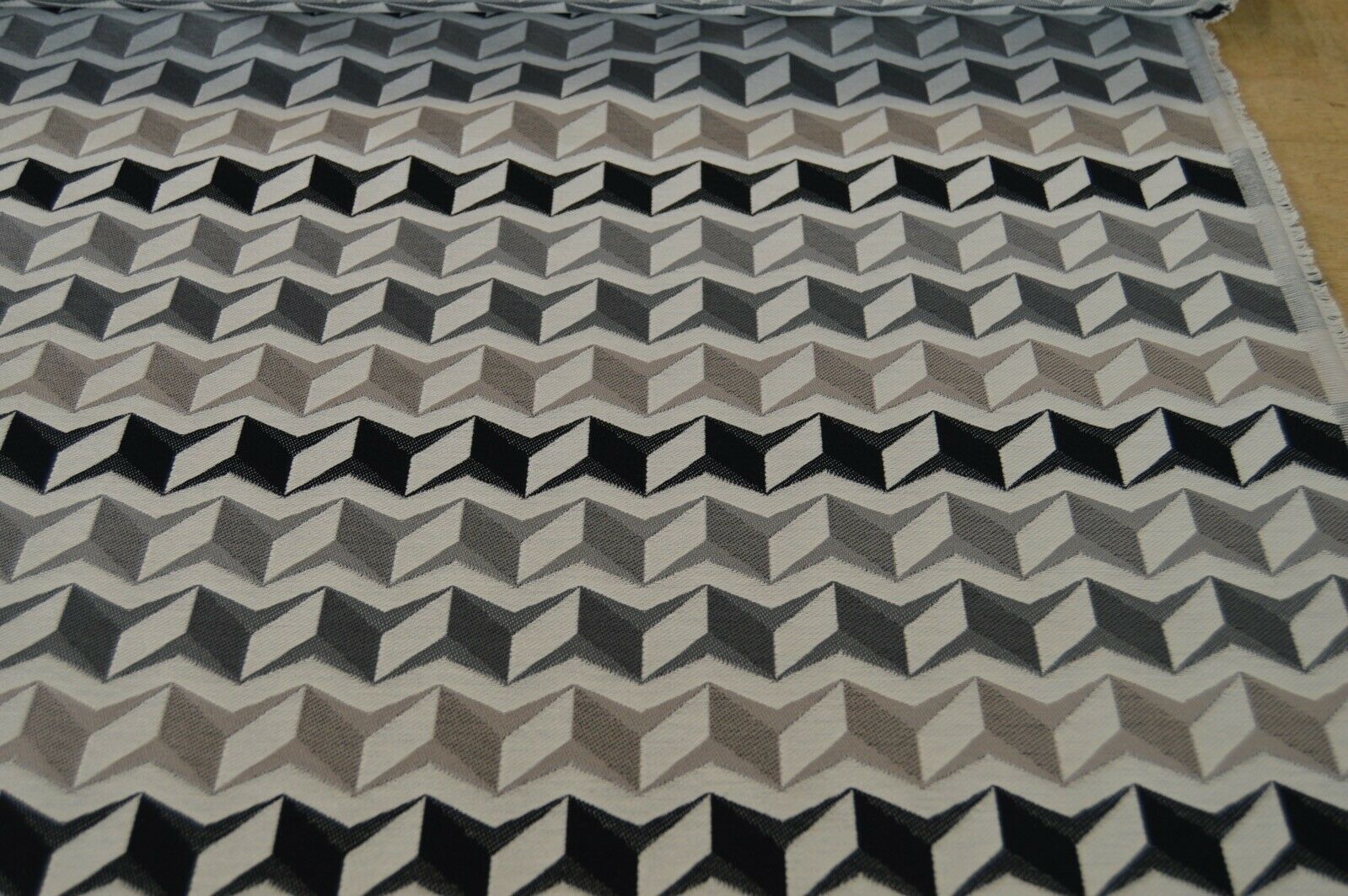 fabric upholstery black grey silver geometric flat weave robust durable thick - Image 6