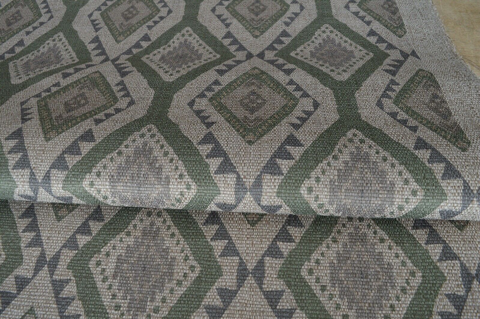 fabric upholstery green grey aztec design hessian look chenille weave designer - Image 9