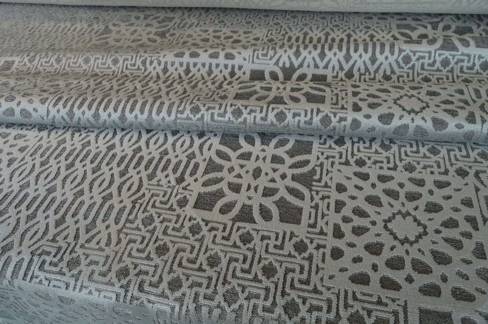 fabric upholstery silver geometric metallic back ground textured robust durable - Image 8