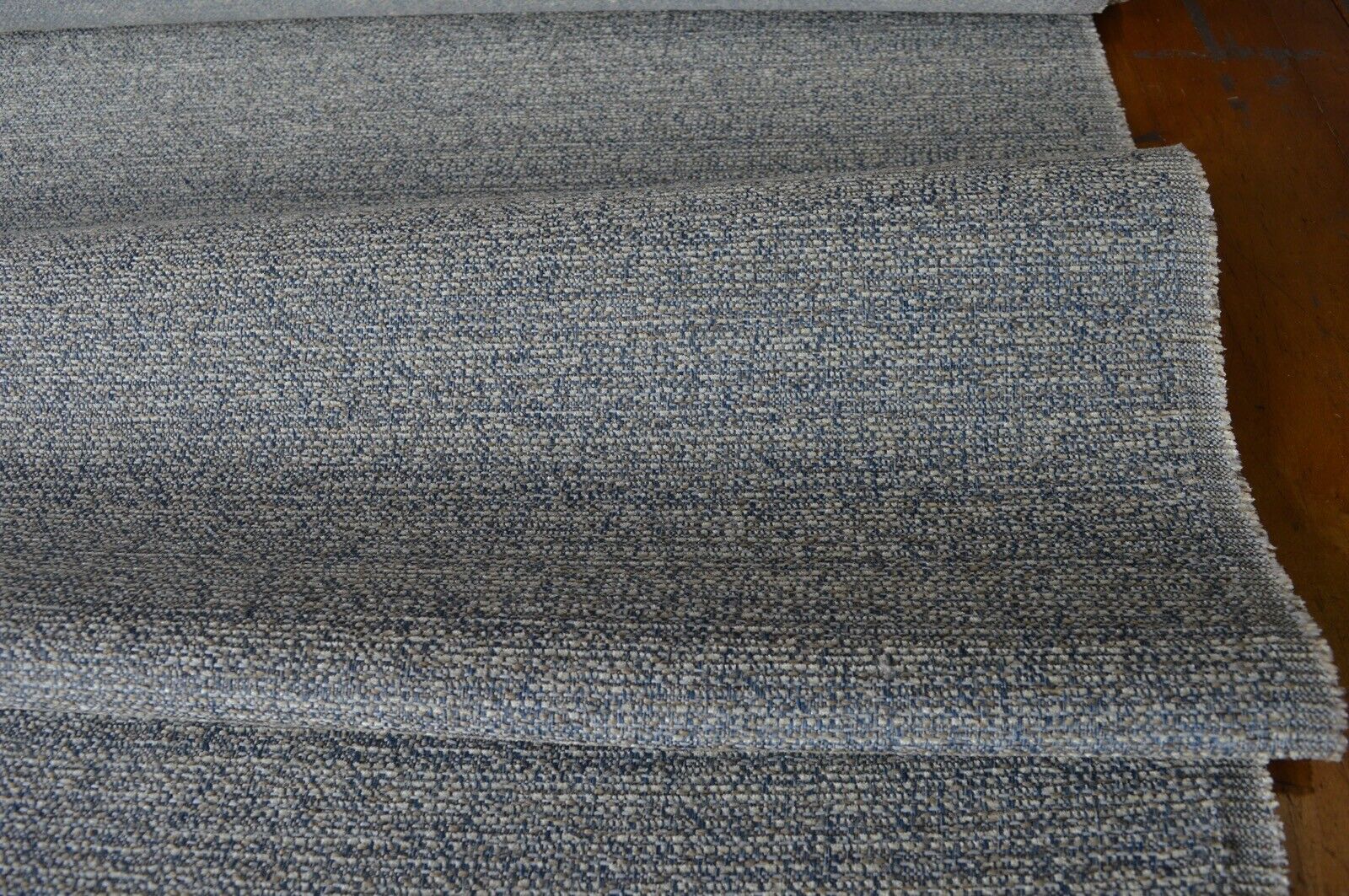 upholstery fabric blue cream and beige basket weave robust durable - Image 5