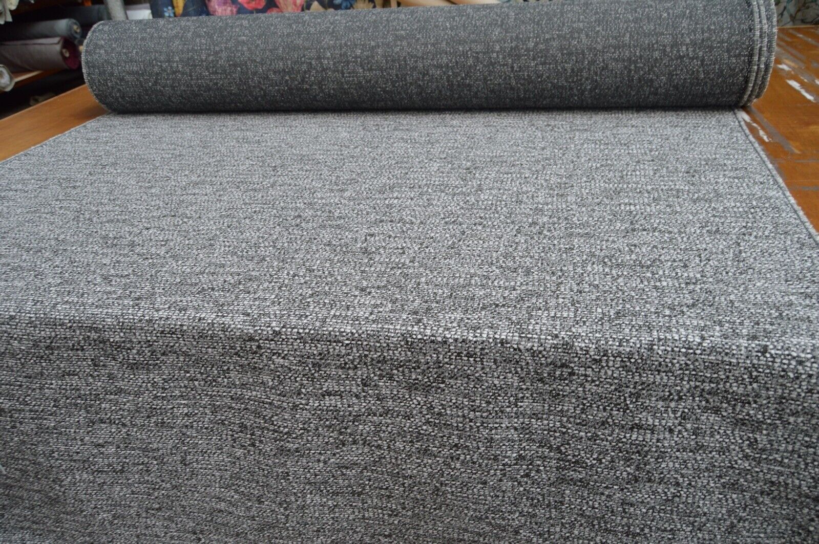 upholstery fabric charcoal grey cream textured weave robust durable - Image 4