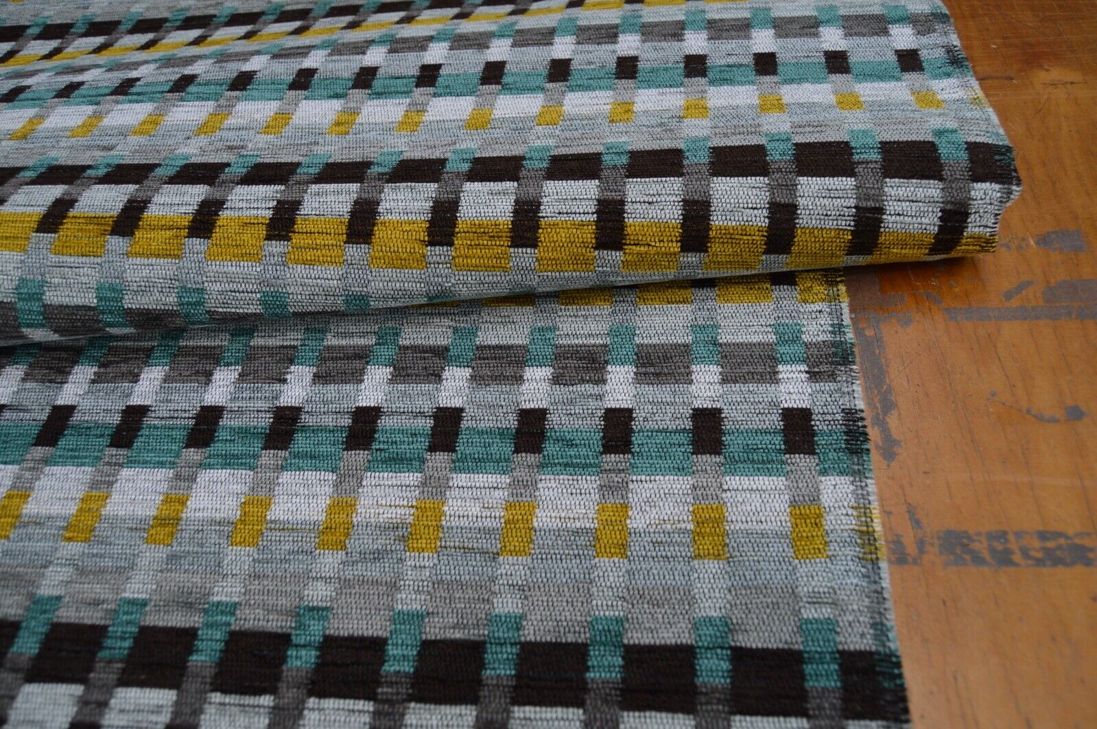 upholstery fabric chenille mustard multicolourd geometric design soft robust - Image 5