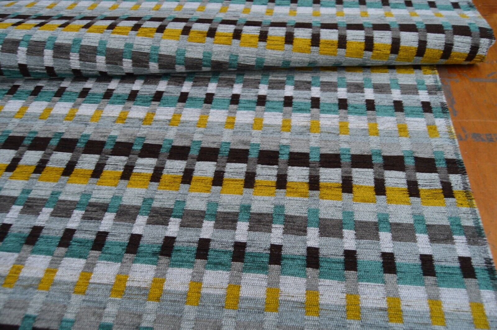 upholstery fabric chenille mustard multicolourd geometric design soft robust - Image 6