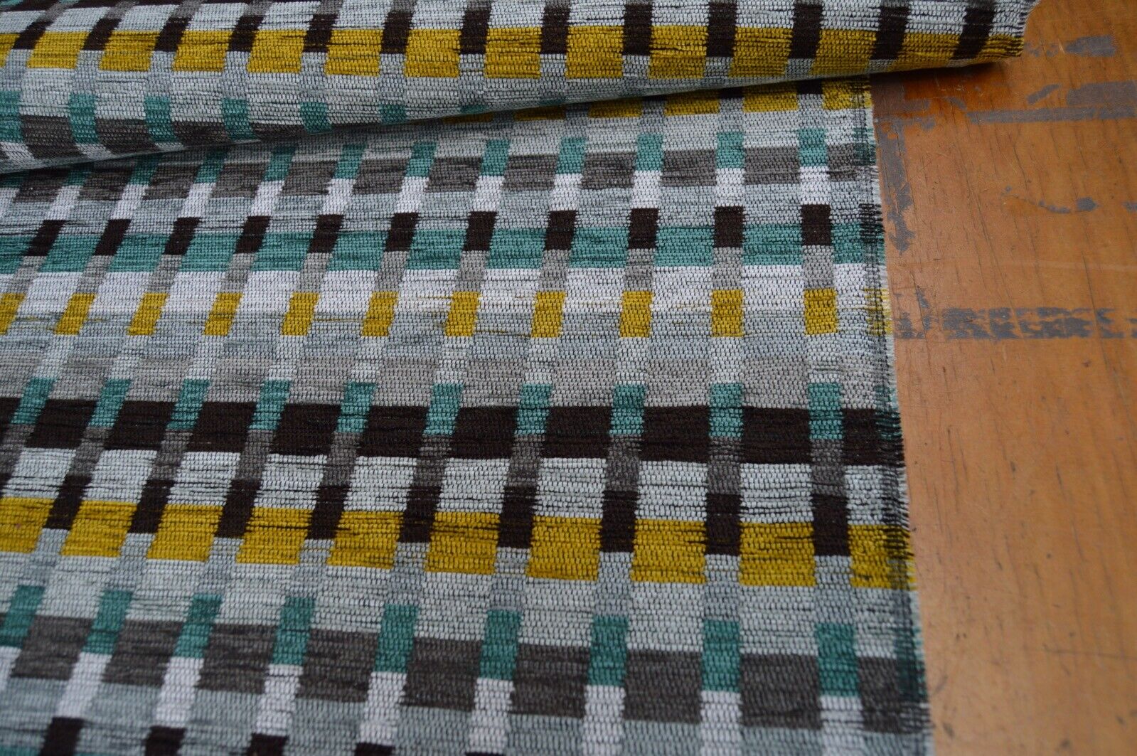upholstery fabric chenille mustard multicolourd geometric design soft robust - Image 7