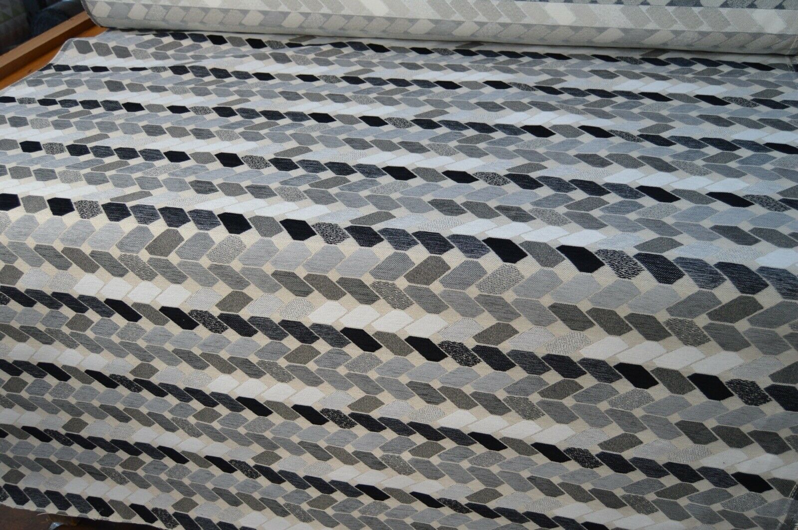 upholstery fabric grey shades geometric chenille weave robust durable