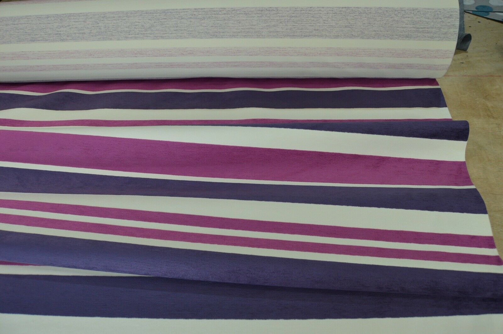 fabric upholstery purple pink cream chenille stripe robust durable - Image 11