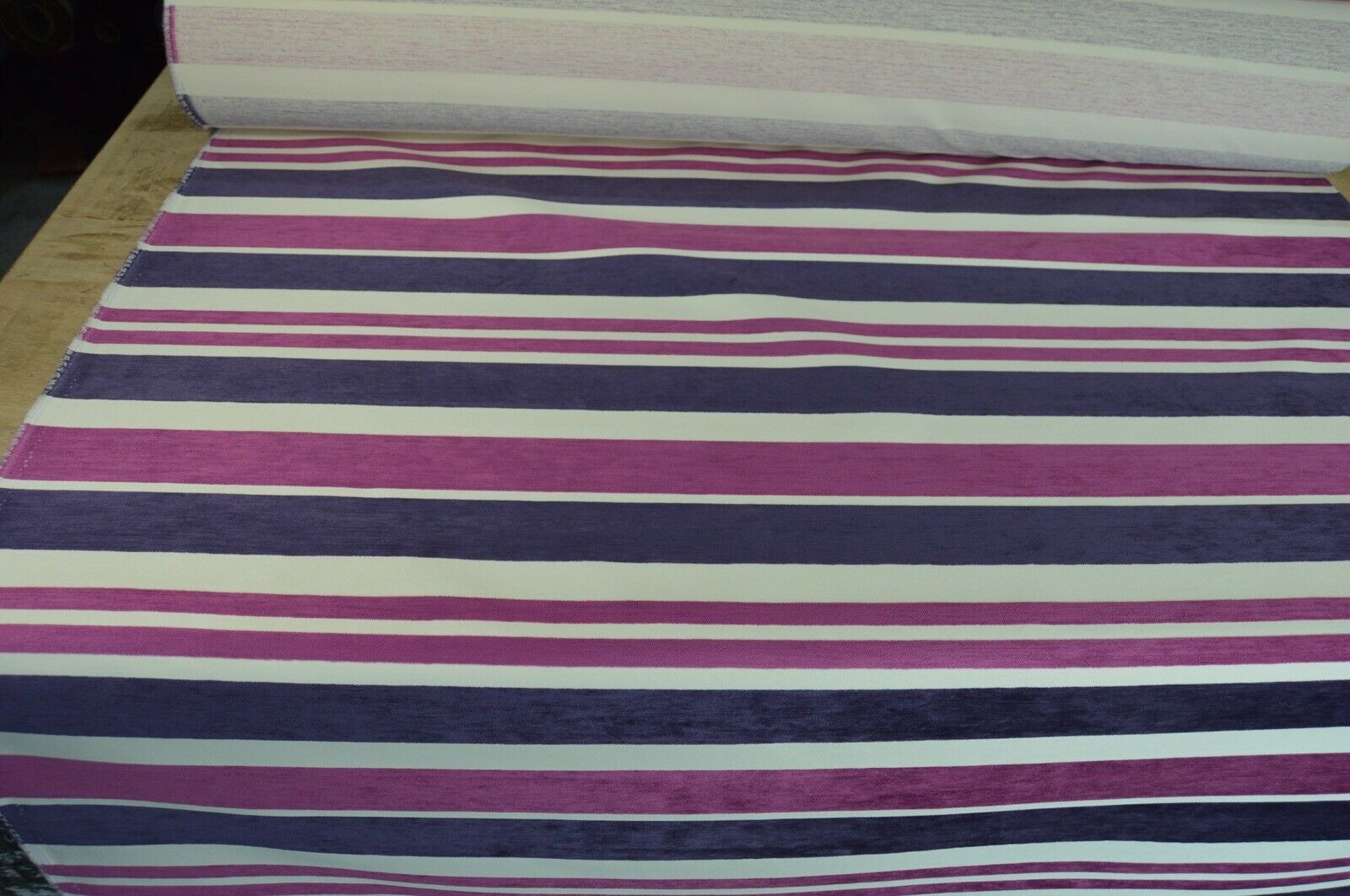 fabric upholstery purple pink cream chenille stripe robust durable - Image 3