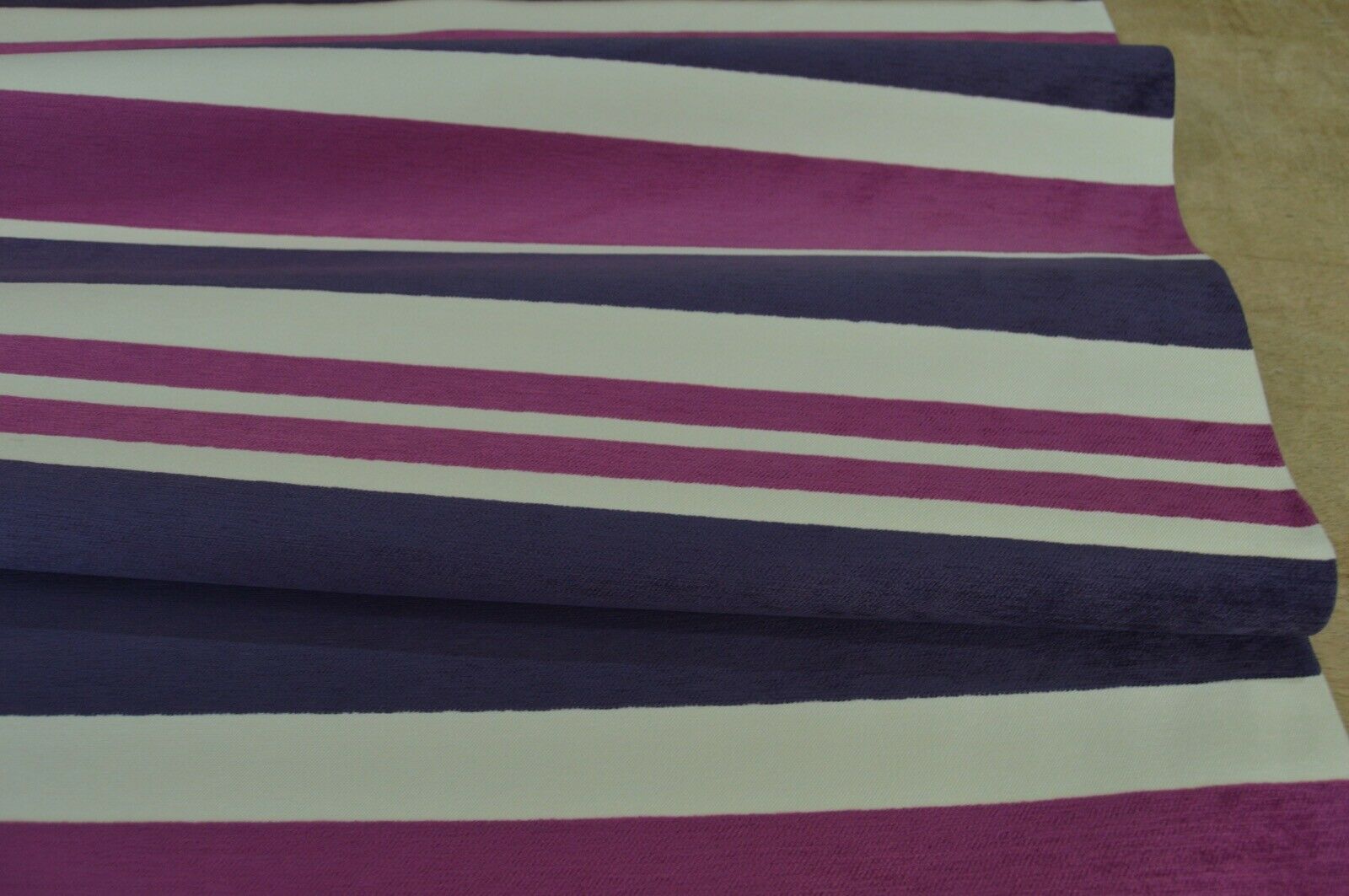 fabric upholstery purple pink cream chenille stripe robust durable - Image 8