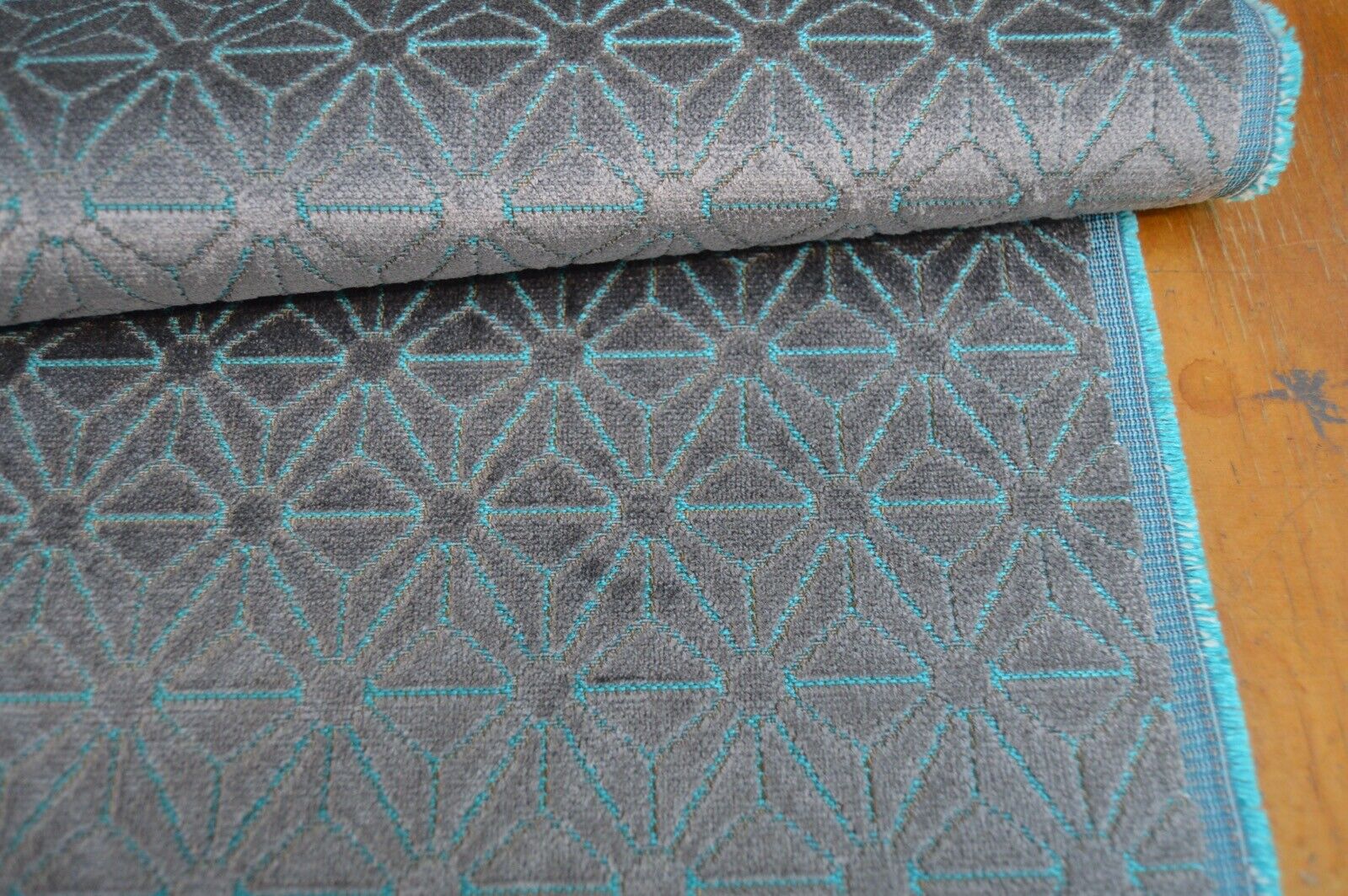 upholstery fabric geometric embossed velvety silver turquoise shades