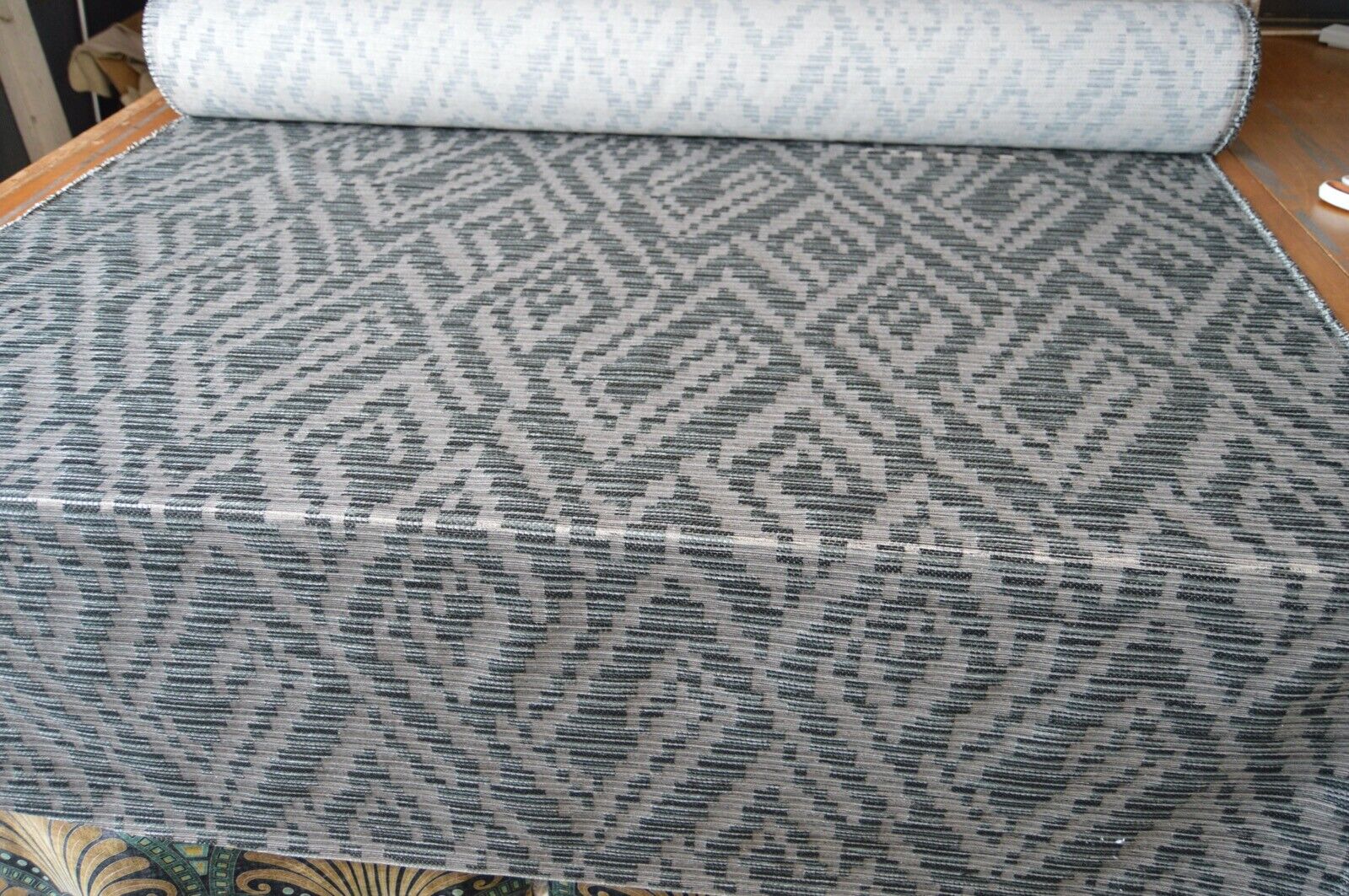 upholstery fabric grey beige black chenille geometric robust durable