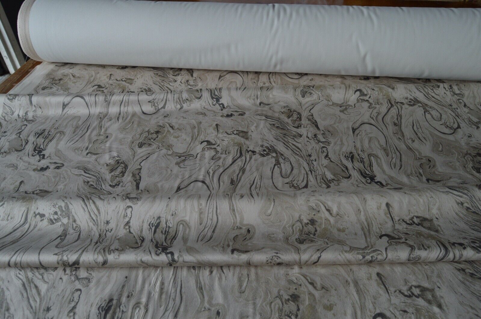 upholstery fabric velvet flock marble geometric sage beige shades robust - Image 3